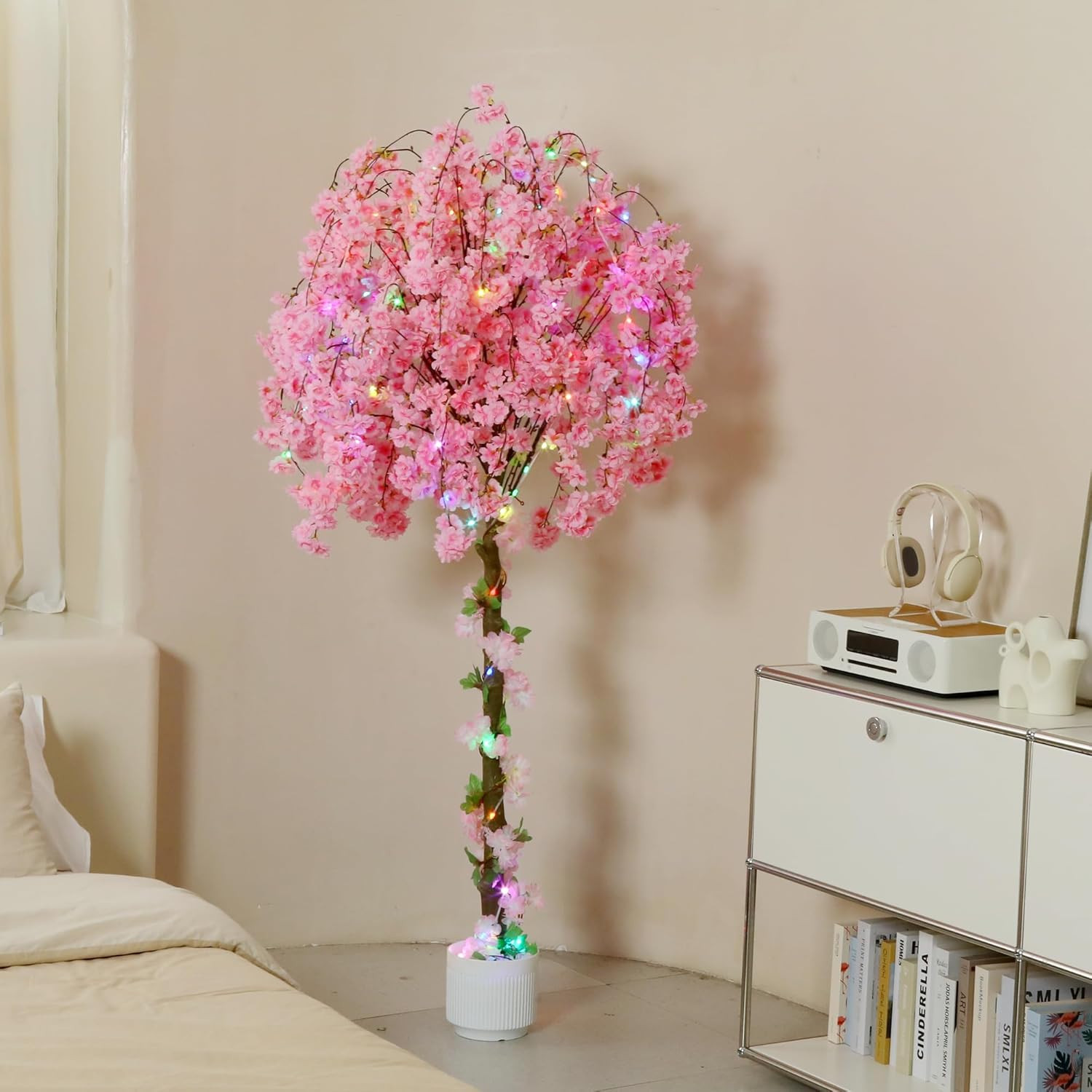 6FT Artificial Cherry Blossom Tree with 100 LED Lights for Home & Events