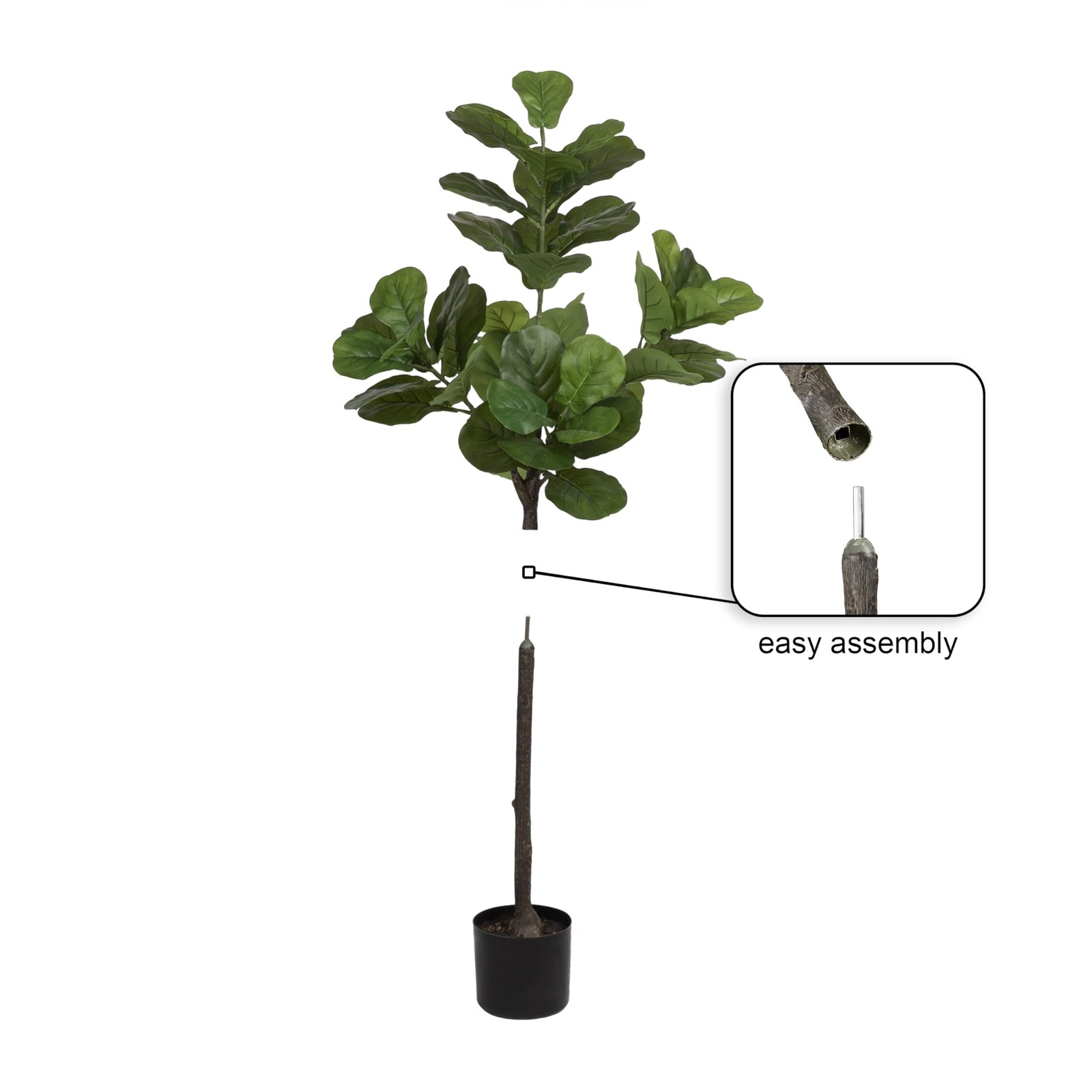 Fidmont Faux Fiddle Fig Tree with Portell Metal Planter Pot, 4 FT, Antique Br…