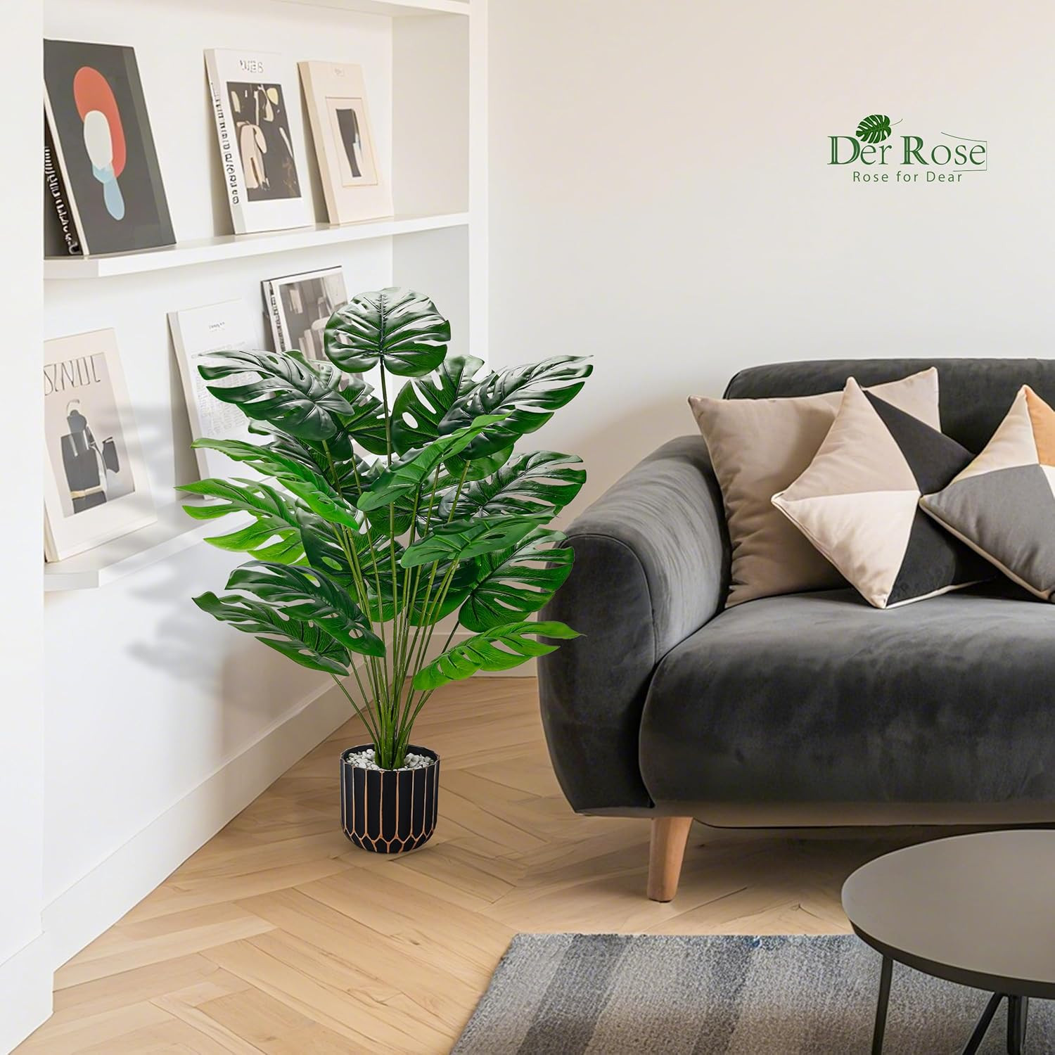 28″ Fake Palm Tree Large Artificial Potted Monstera Plants Indoor for Home Porch