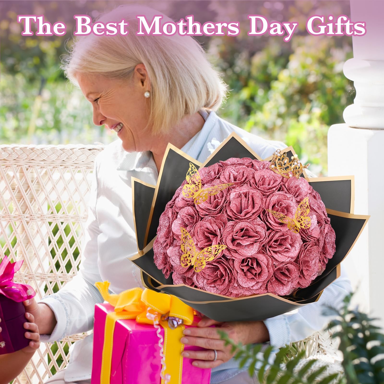 36 PCS Rose Gold Glitter Roses Bouquet DIY Artificial Shiny Flower Gifts