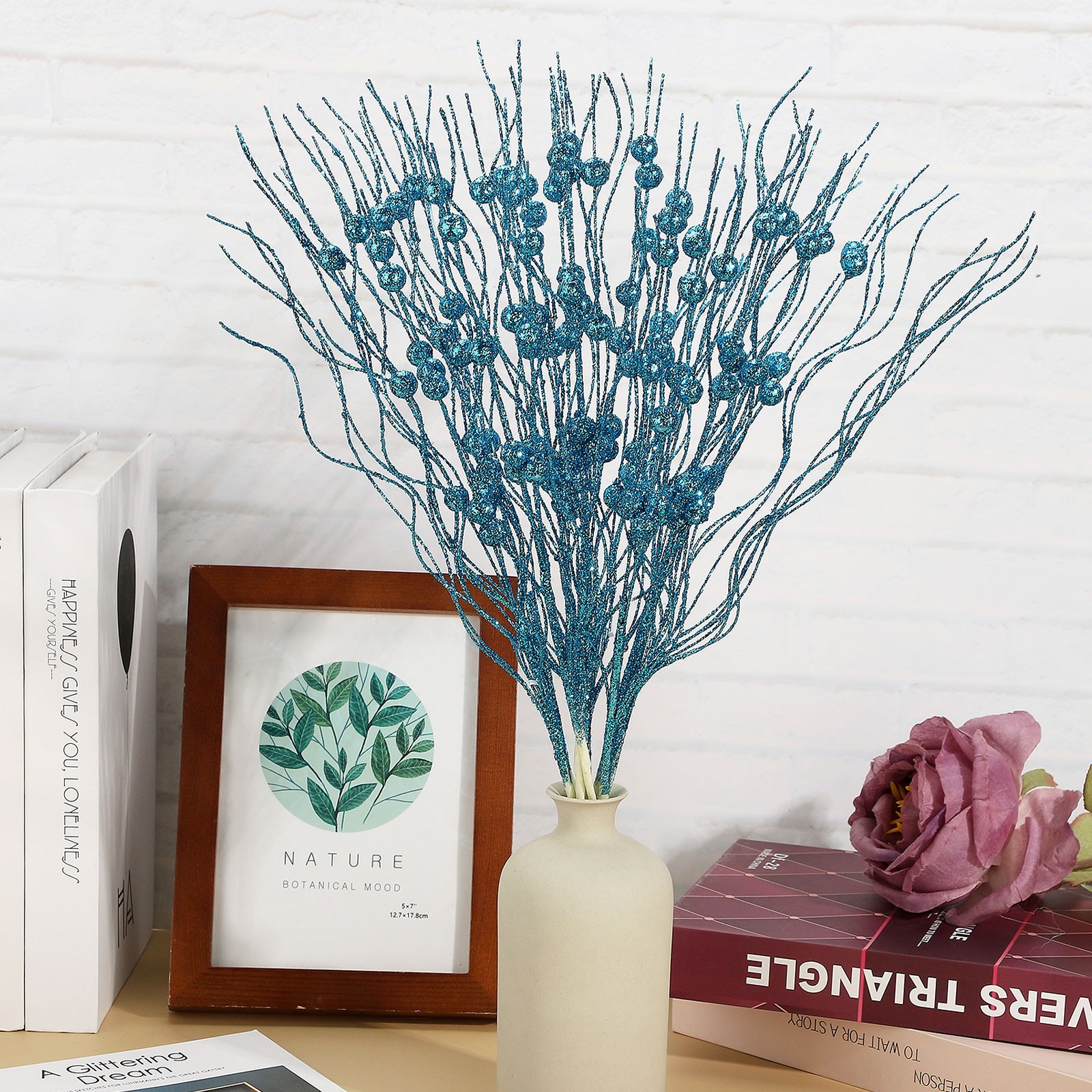 40cm Pink Glittered Berry Stem Festive Display