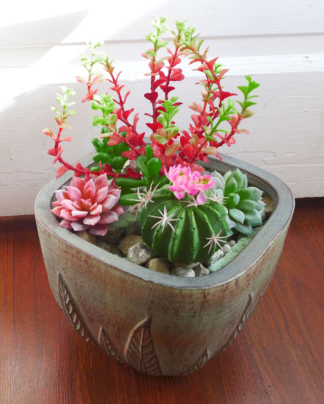 6 Artificial Plants Flowering Cactus Ball With Succulents Grass