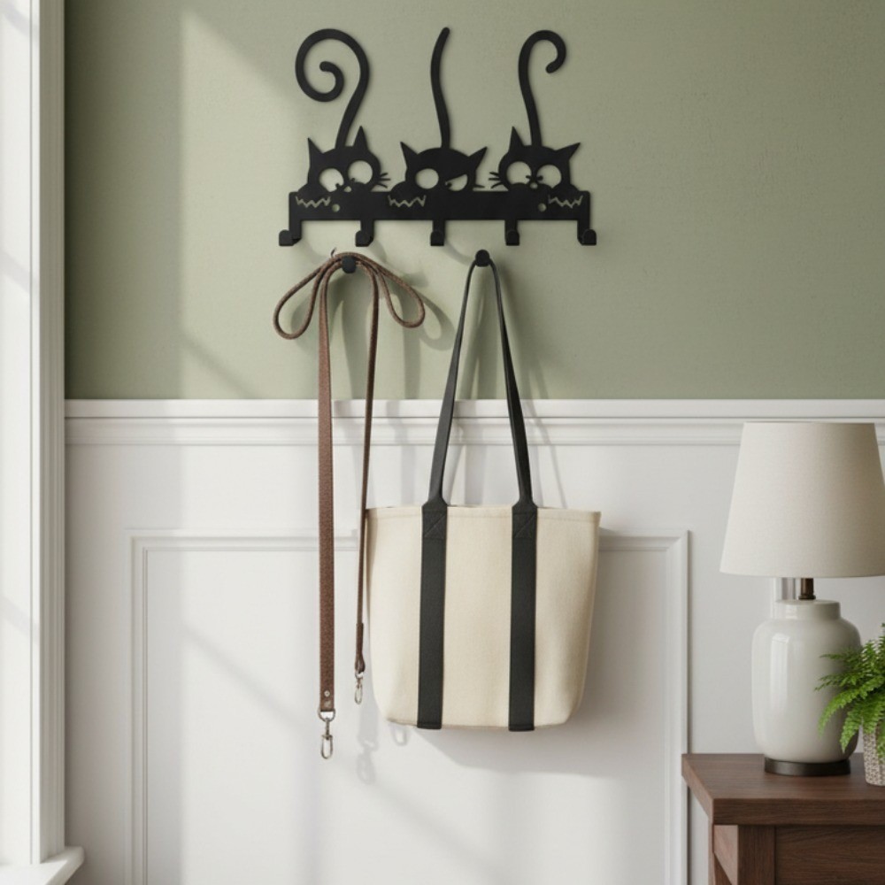 Vintage Black Wall Mounted Metal Coat Rack Hooks for Hats Keys Organization