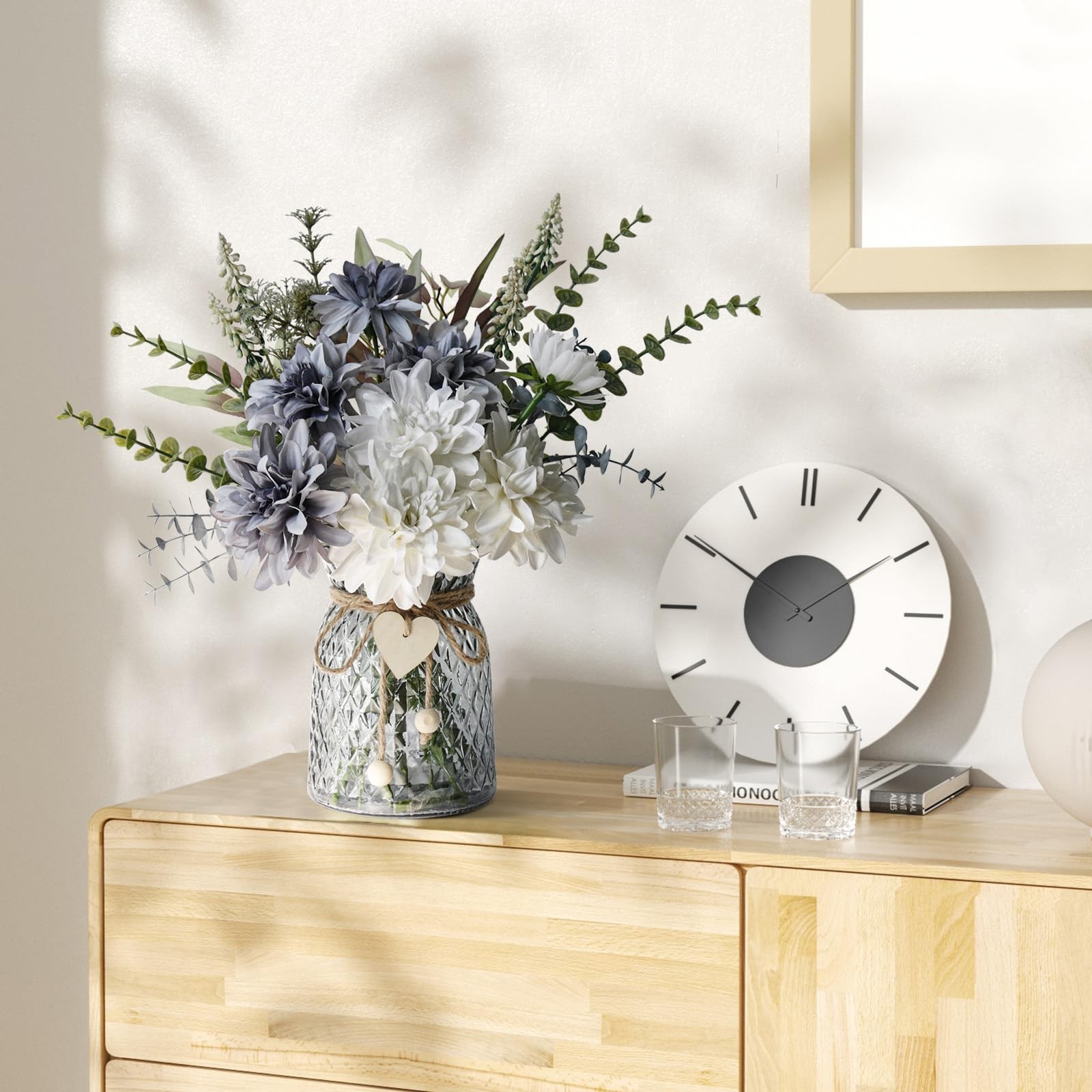 Fake Flowers in Vase Faux Artificial Flower Centerpieces for Dining Room