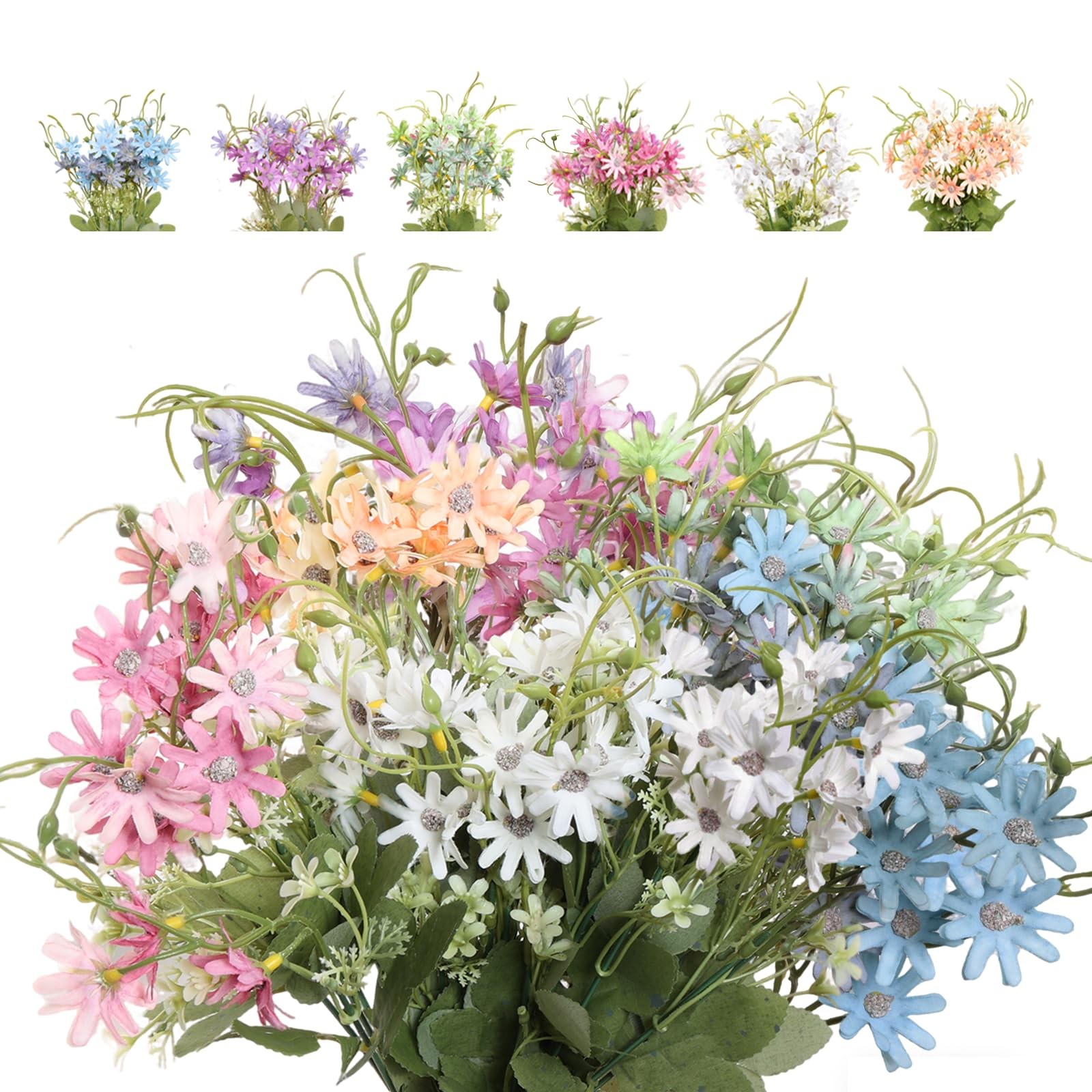 6Pcs Artificial Flowers Artificial Daisy Flower Colorful Mixed Bundles Faux W…
