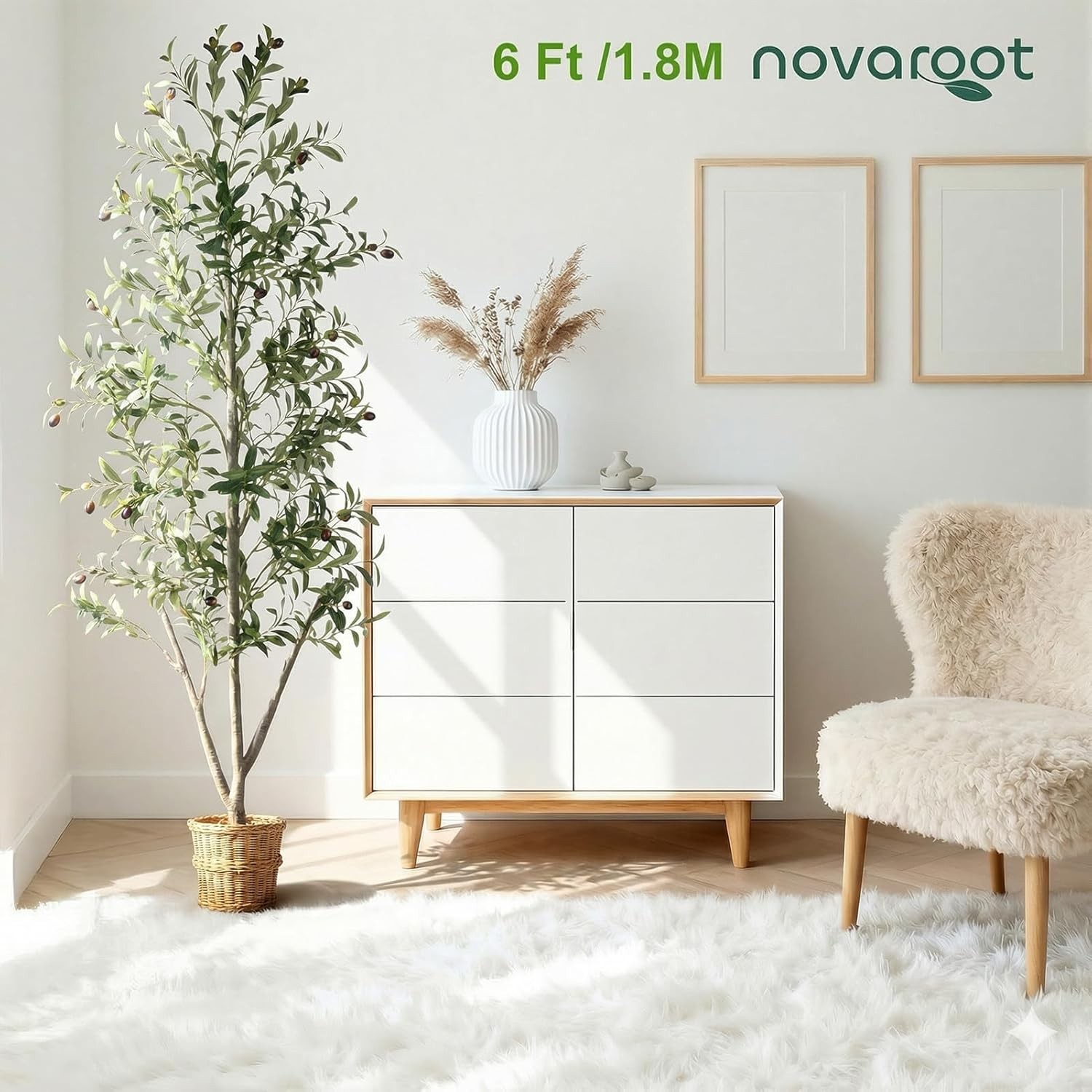 Olive Trees Artificial Indoor, 6FT Tall Faux Olive Tree with Moss and Planter,