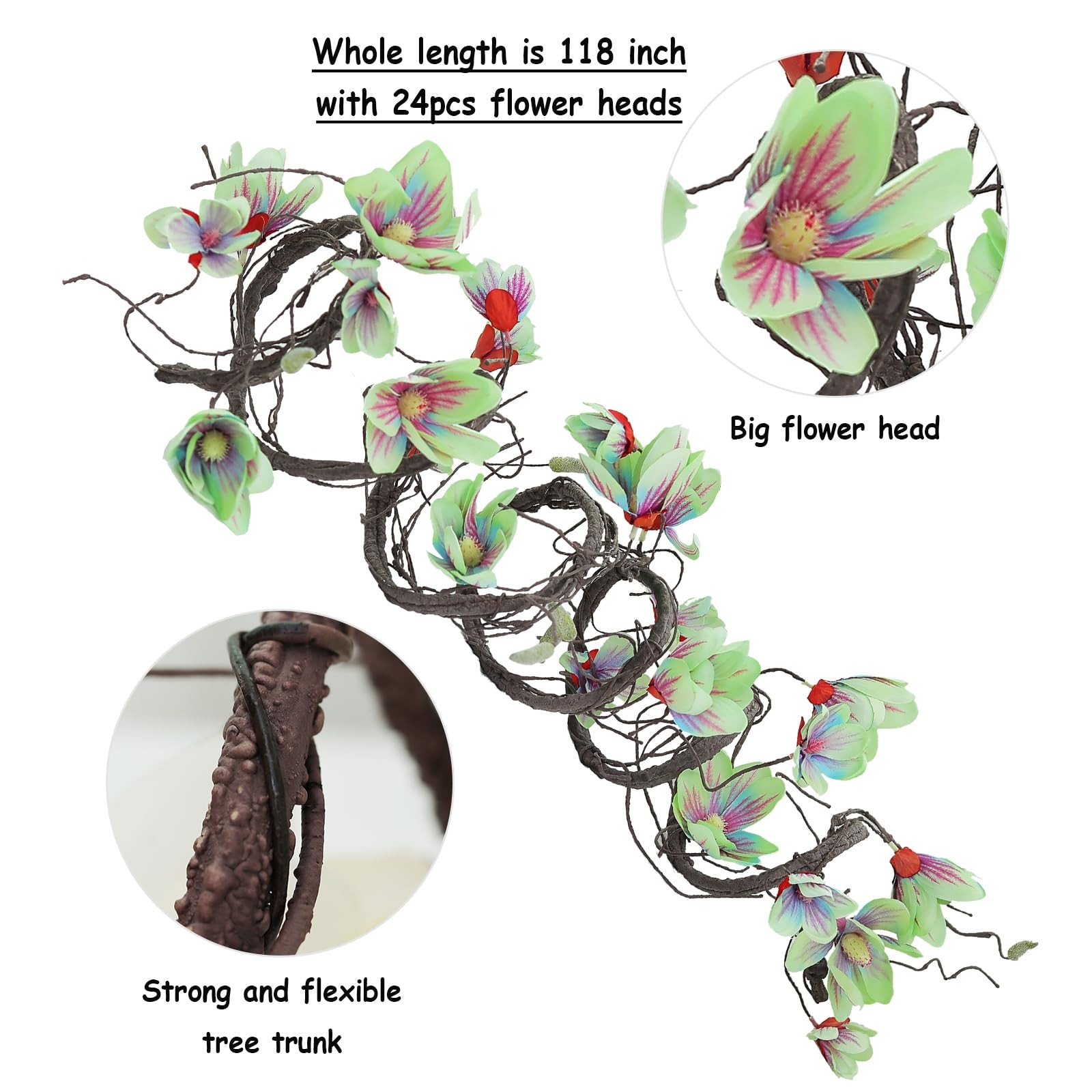 118 inch Artificial Magnolia Orchid Flowers Ivy Vines Garland Fake Tree Branc…