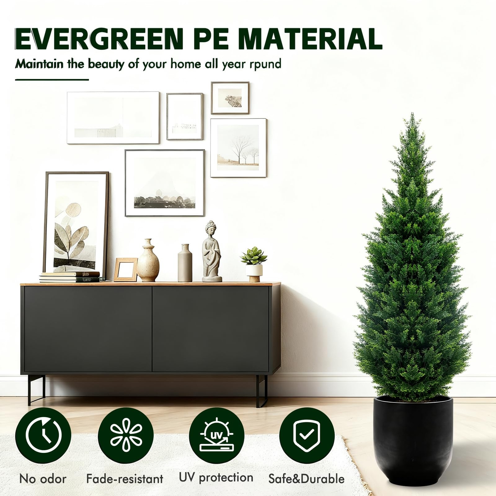 36-inch Artificial Cypress 2 Packs – UV-Resistant Shrub with Pot, Suitable for