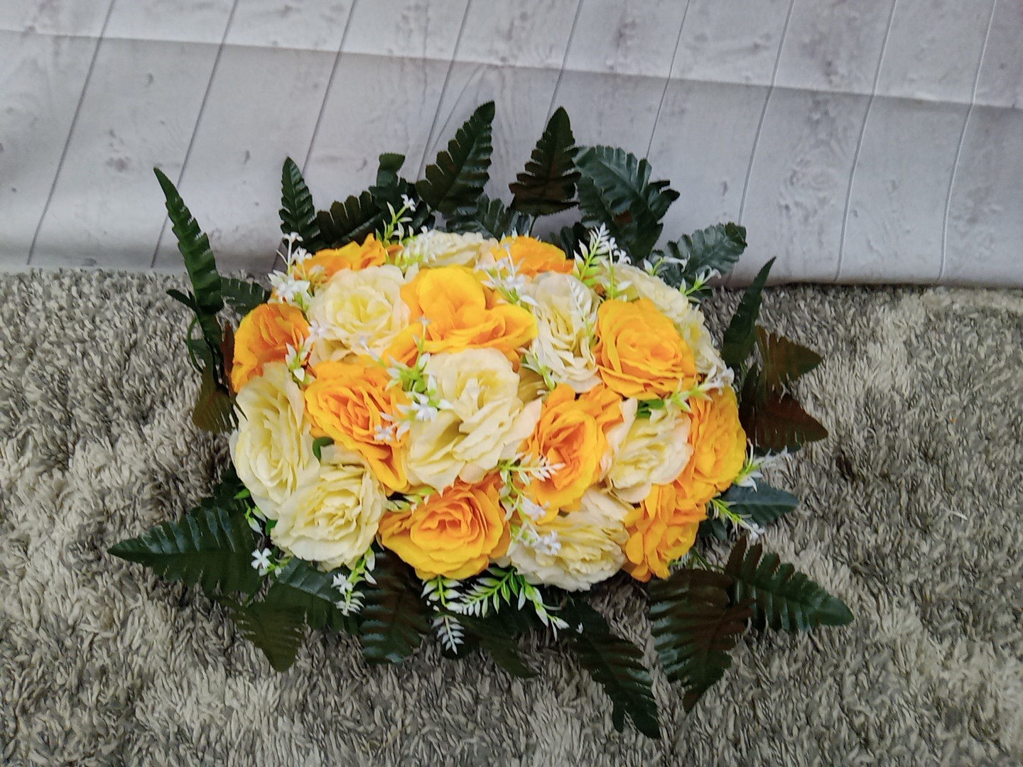 Artificial Flowers Decor, Headstone Saddle For Grave Yellow Roses