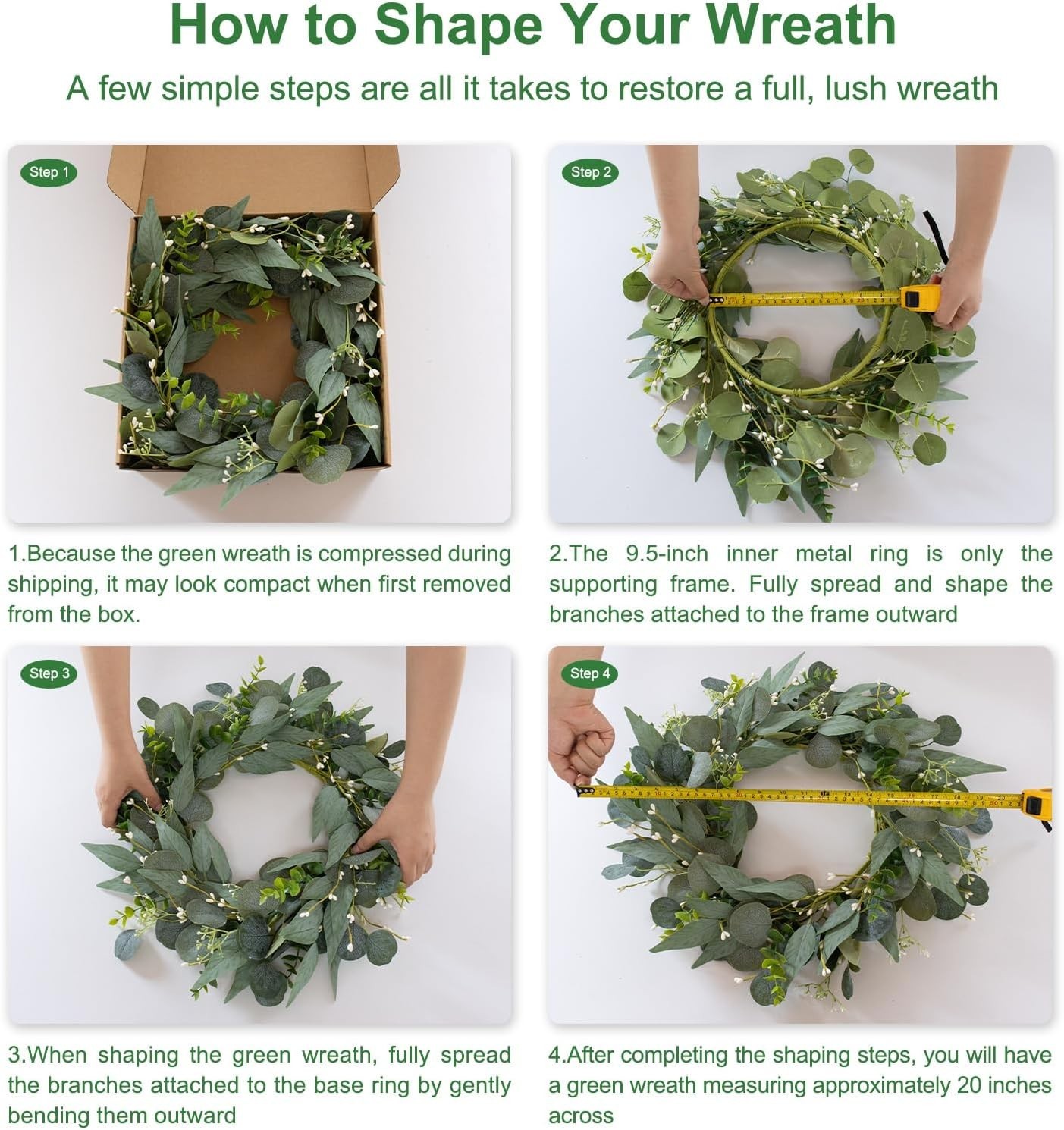 20 Inch Rustic Eucalyptus Wreath with Berries for Front Door or Wall Display