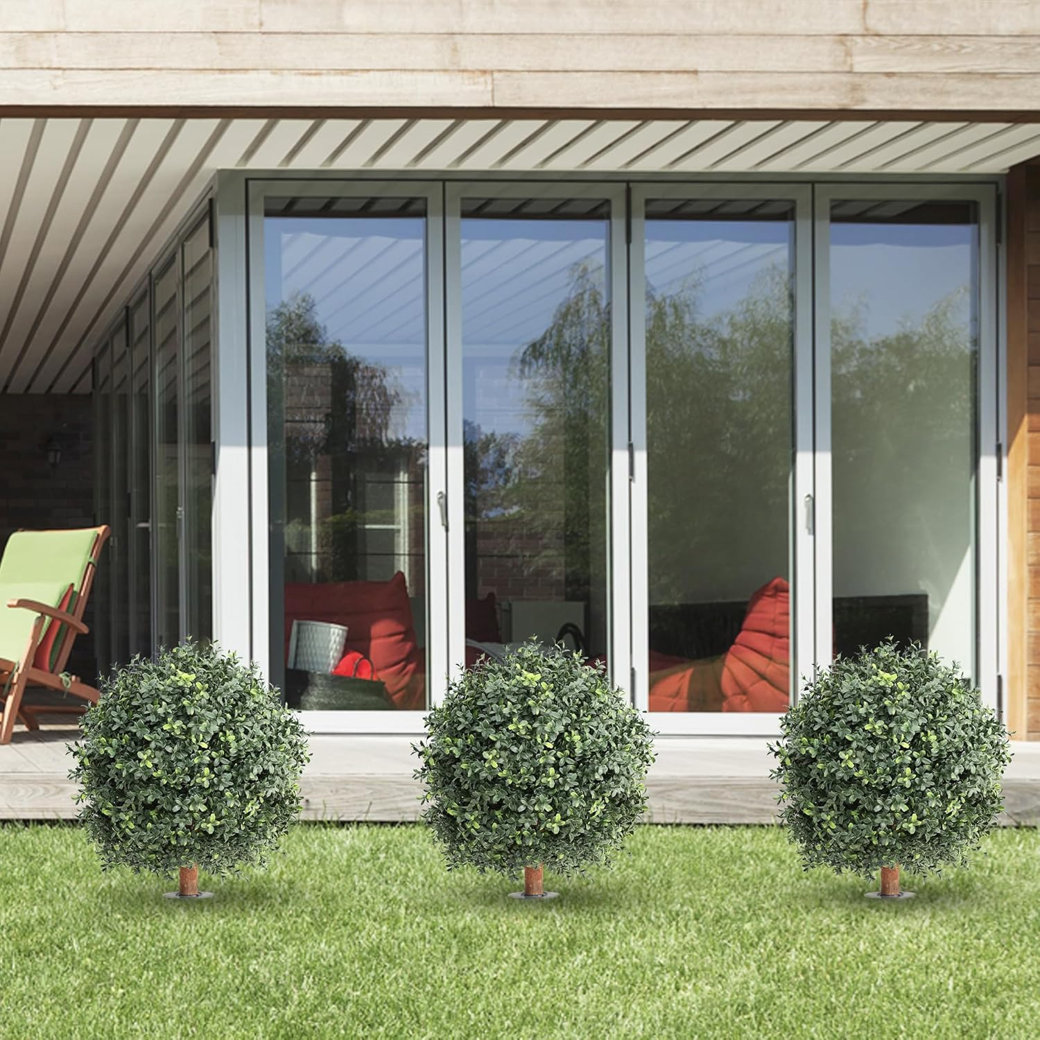 24″ UV Resistant Artificial Boxwood Ball Bush – 2 Pack for Indoor/Outdoor Use