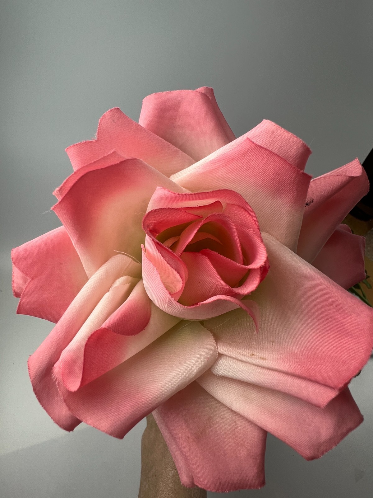 5 True VINTAGE long stem silk roses pink peach cream ombre thorn faux artificial
