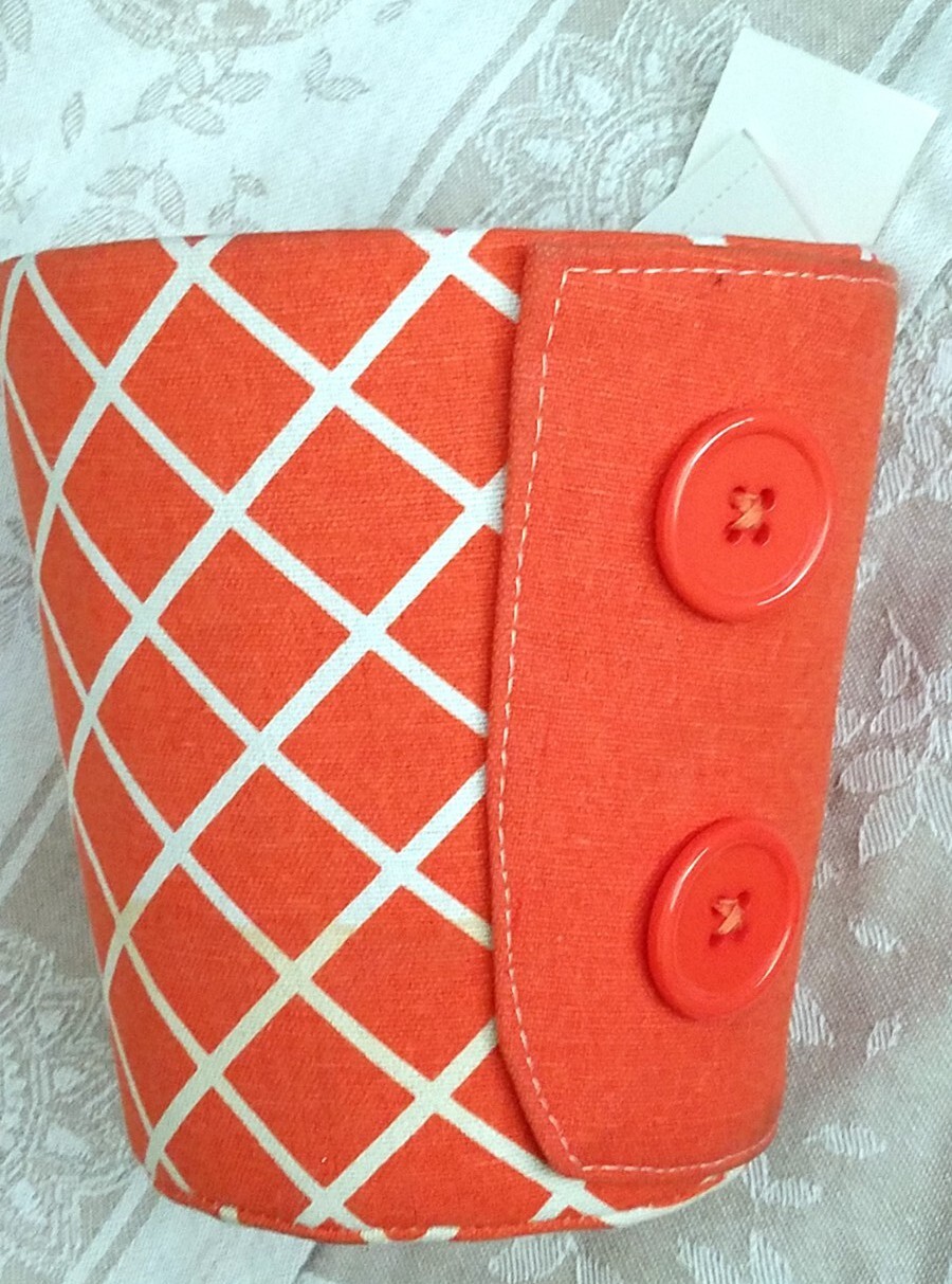 Fabric Planter Soft Flexible Lightweight Plastic Lining Orange White Buttons NWT