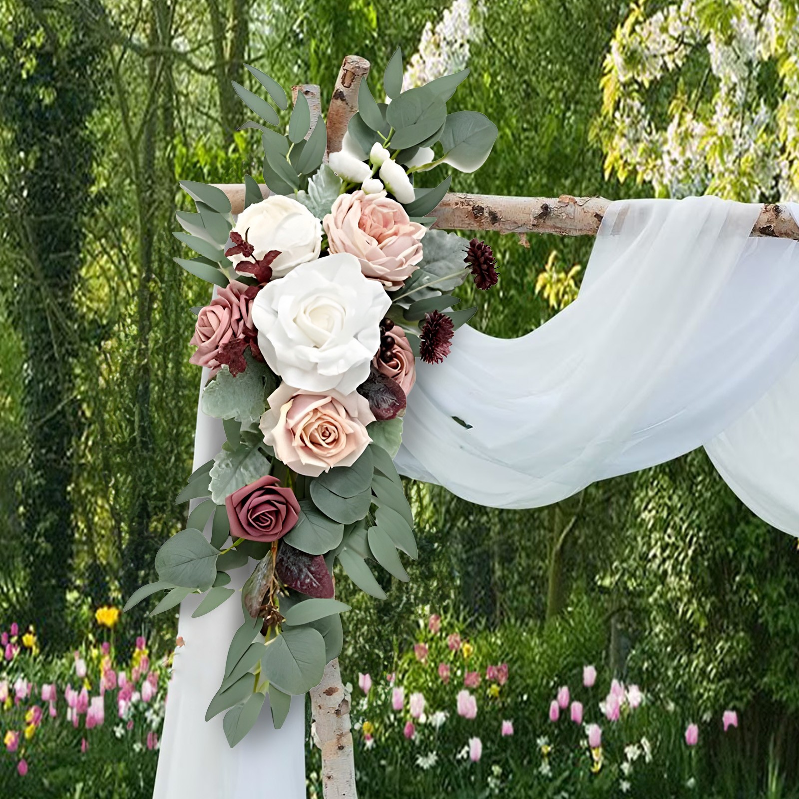 2PCS Fake Silk Rose Garland Real Touch Hanging Vine for Wedding Table Arch Decor
