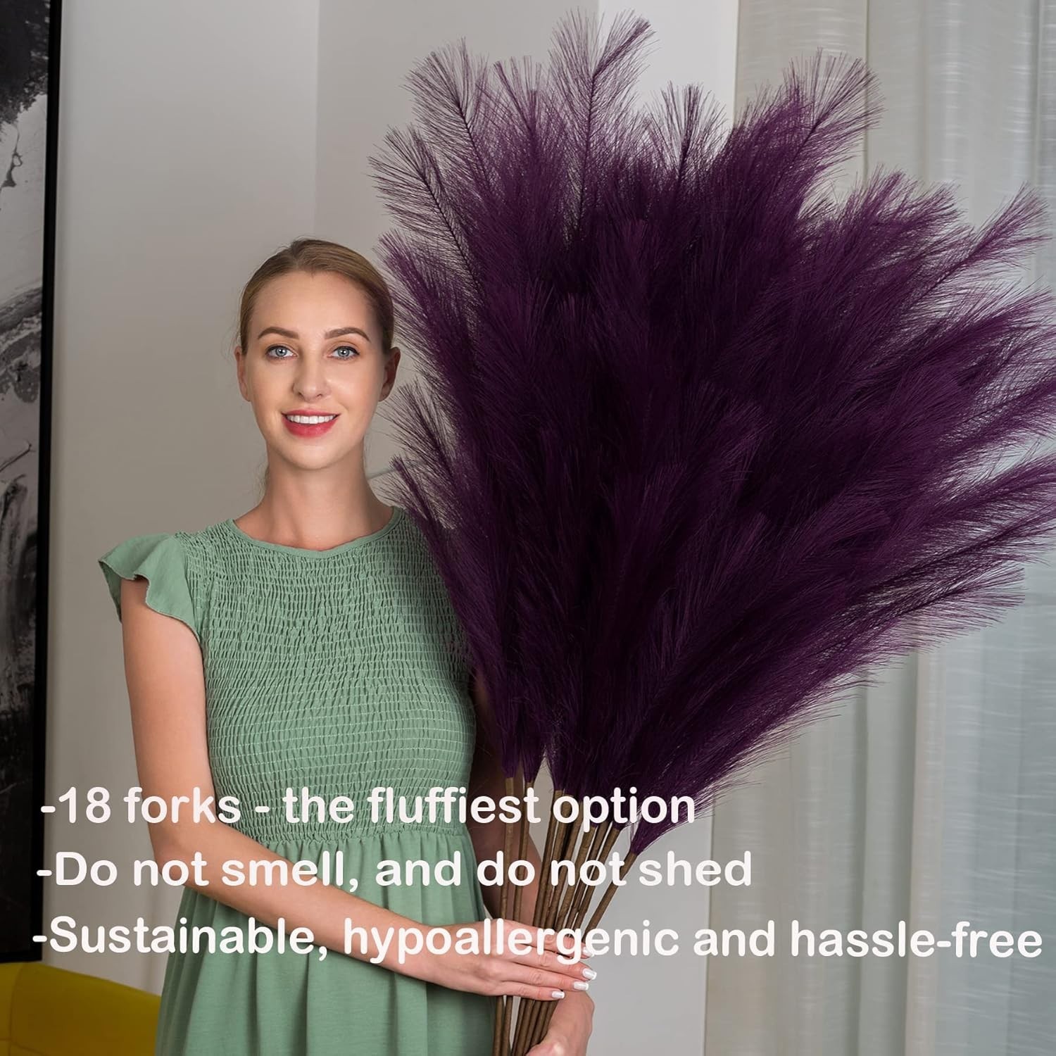 Luxury Faux Pampas Grass Decor – 6 Purple Stems, 43″ for Stylish Arrangements