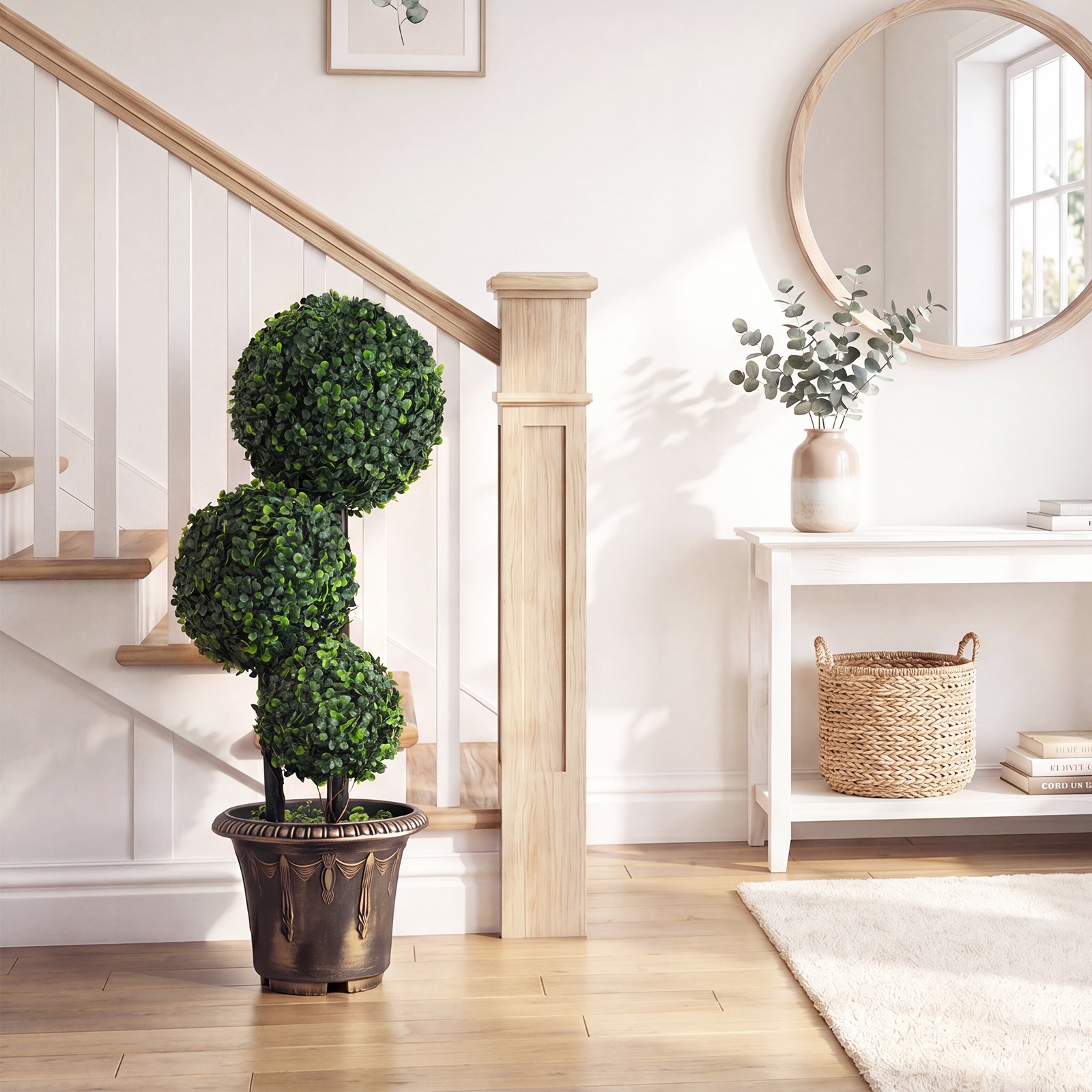 2PCS 2.5 FT Artificial Boxwood Topiary Tree, Sun-Protective Triple Ball Shrubs
