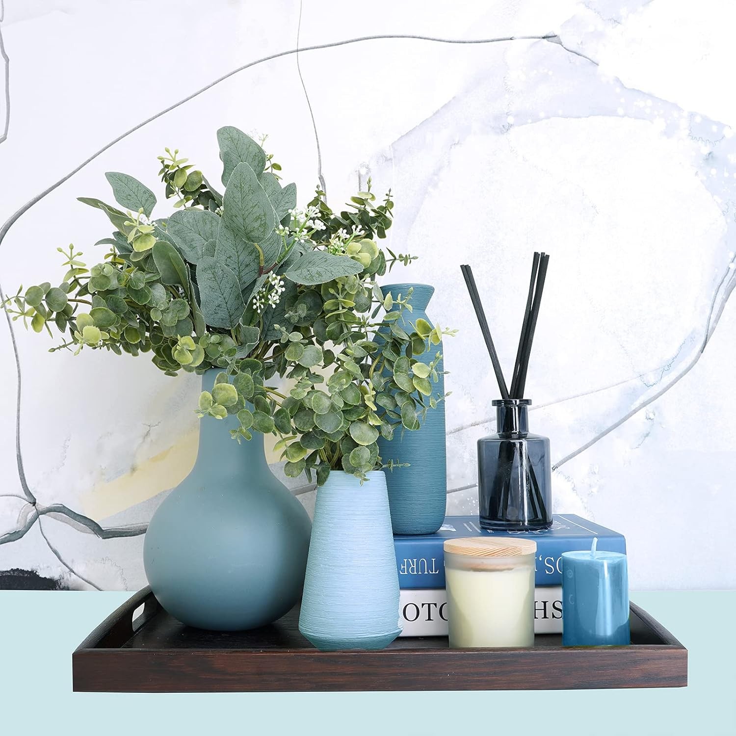 Mixed Eucalyptus Leaves Stems Bulk Artificial Eucalyptus Leaves Sprays Faux Oval