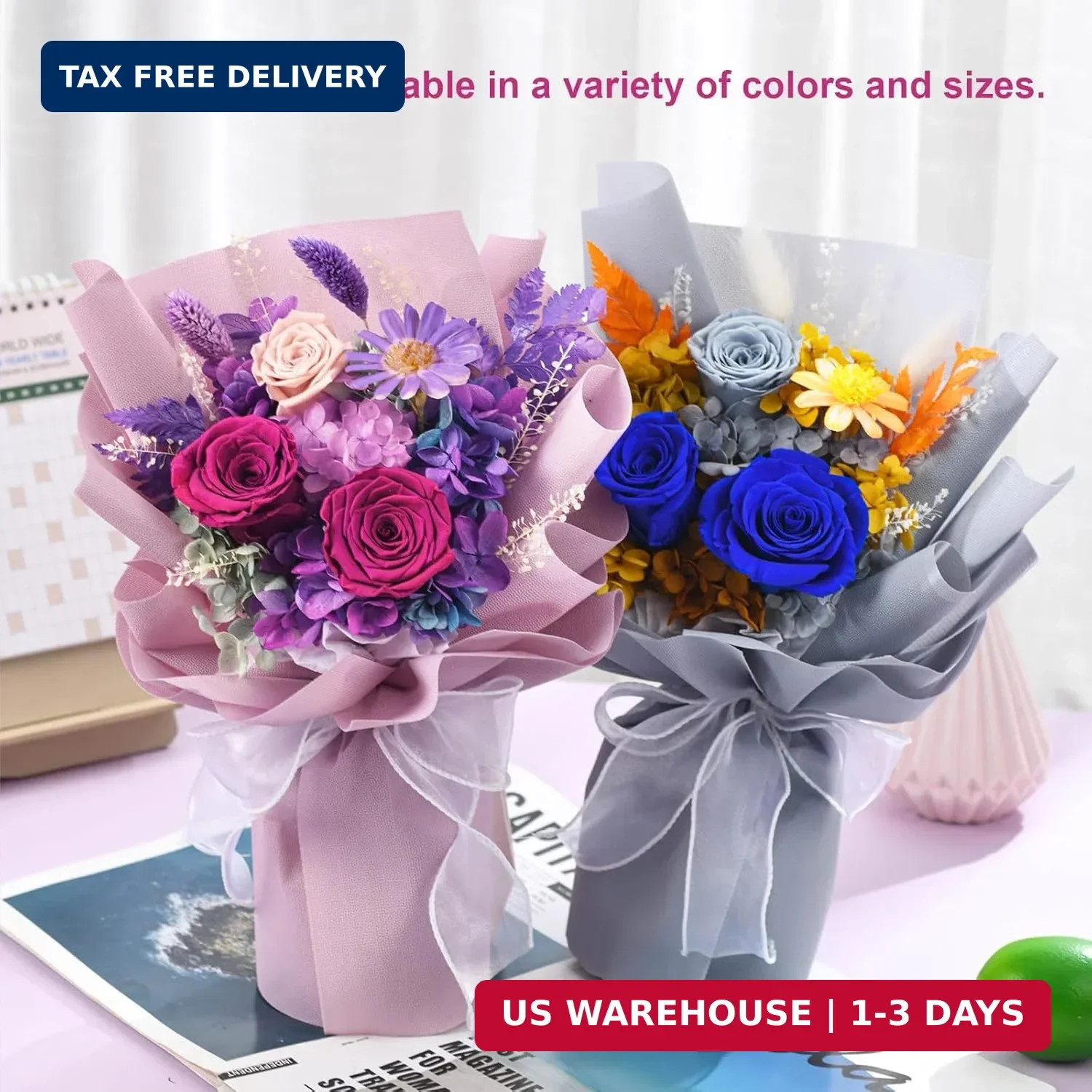 lovenfold Preserved Flowers for Delivery, Purple Rose Bouquets That Last 1-3 Yea