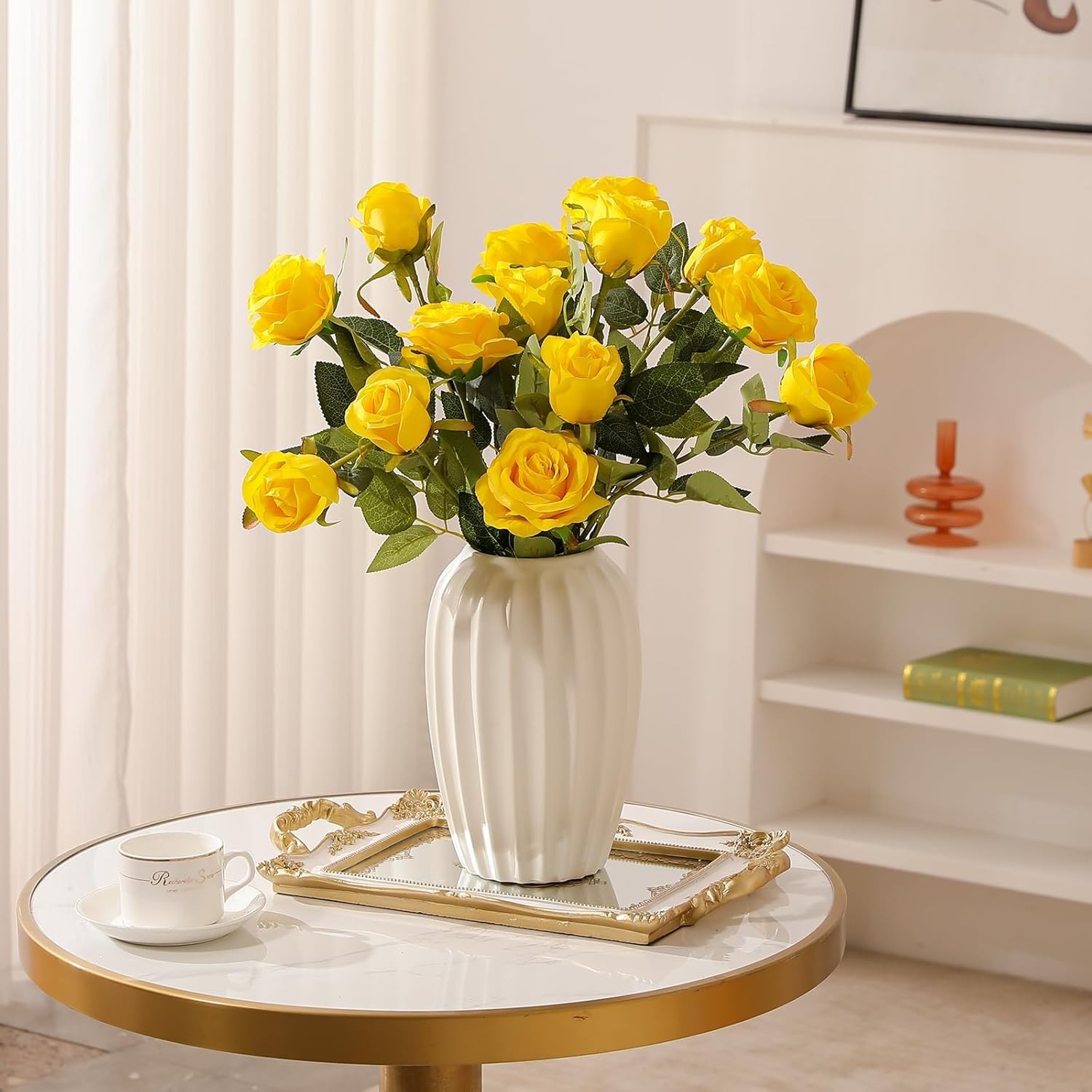 12PCS Artificial Silk Flowers Realistic Roses Bouquet Long Stem for Home Wedd…