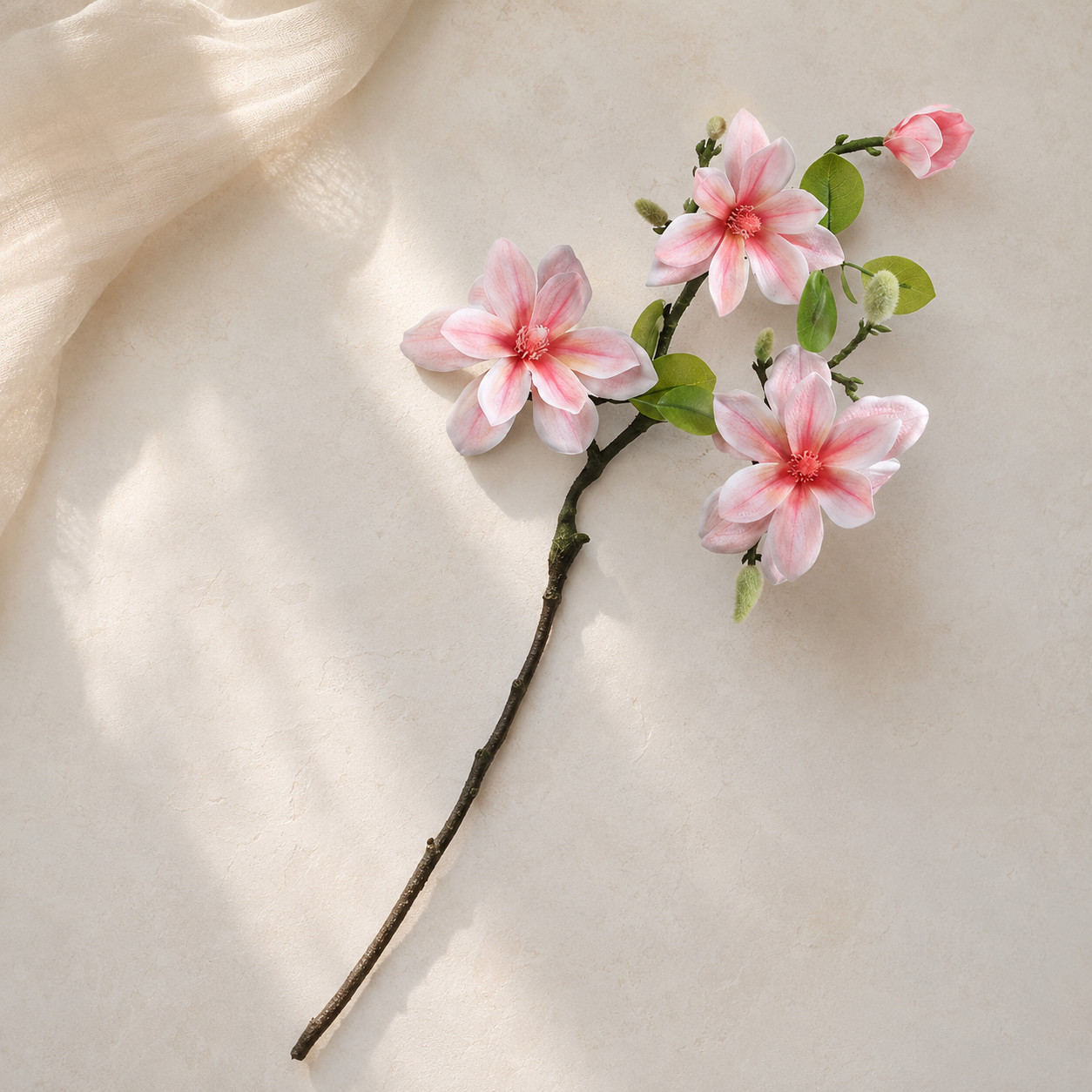 Set of 2 Artificial Magnolia Flower Stems Pink Faux Floral Branches Home Decor