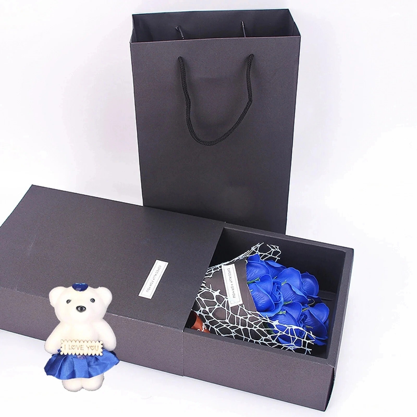 Valentine’s Day Artificial Flowers 7 Rose Soap Bouquet Gift Box Teddy Bear