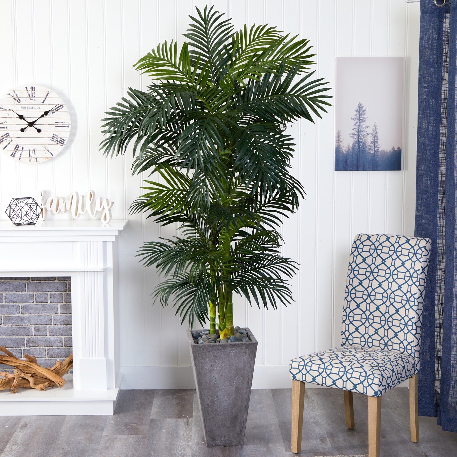 7′ Artificial Golden Cane Tropical Palm Tree in Decorative Planter Home Decor.