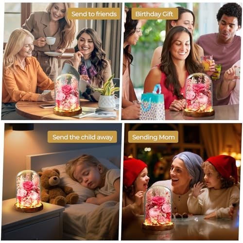 LED Glass Dome Flower Light – Long-Lasting Real Flower Gift for Women, Moms & Fr