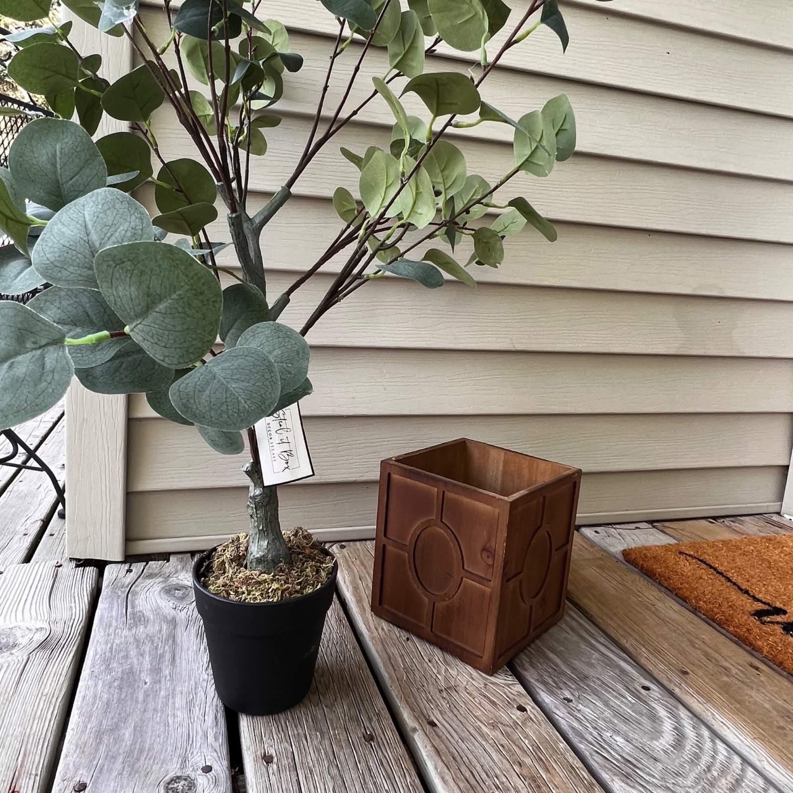 Decor Steals Eucalyptus Tree in Pot Wood Planter Box Artificial Greenery NIB