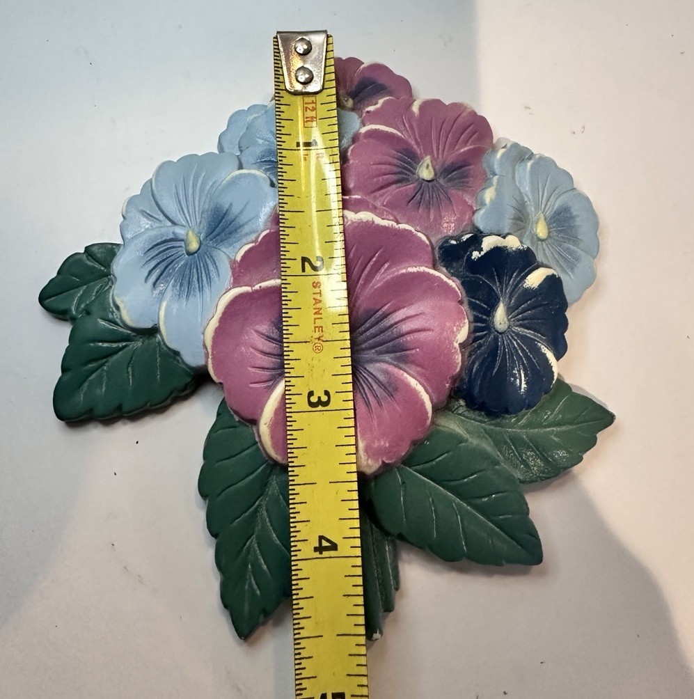 Vintage Burwood Pansy Flower & Teapot Wall Hanging Plaques Set (3)