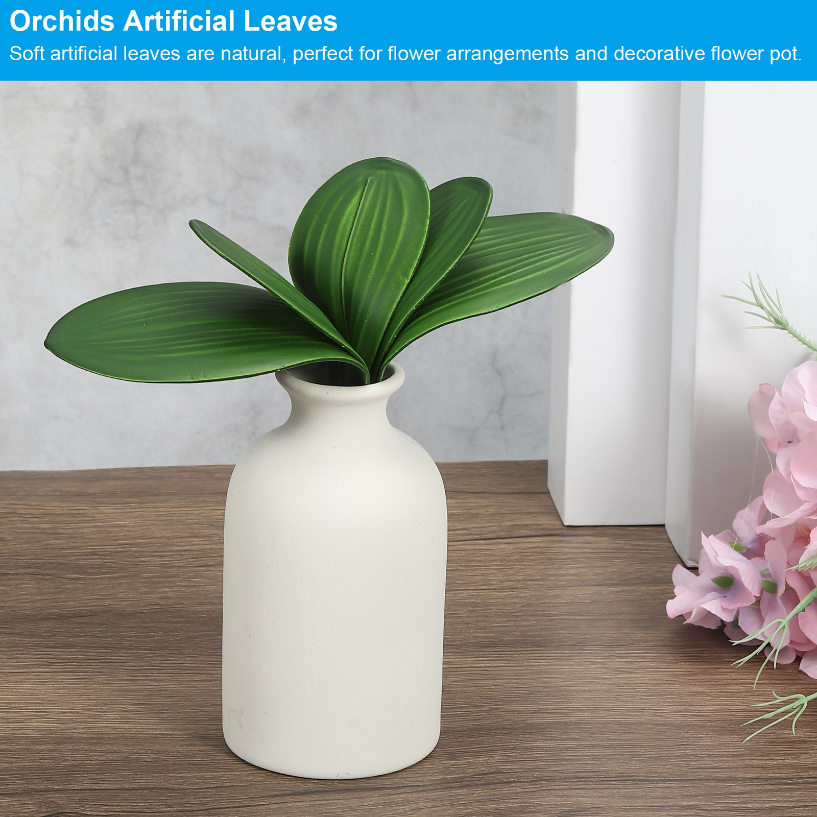 2 Pcs 4.4 Inch Faux Orchid Leaves 5 Petals Artificial Leaf with Stems