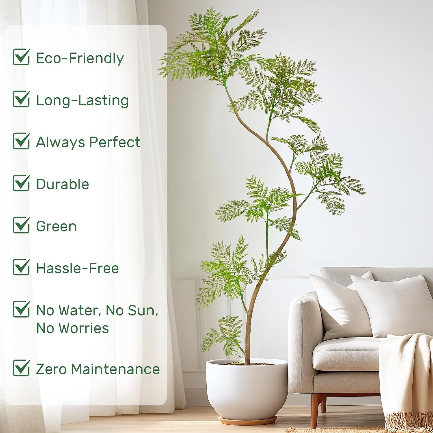 7.9FT Artificial Tree Fake Jacaranda Tree Faux Tall Tree Lifelike Green Leaves