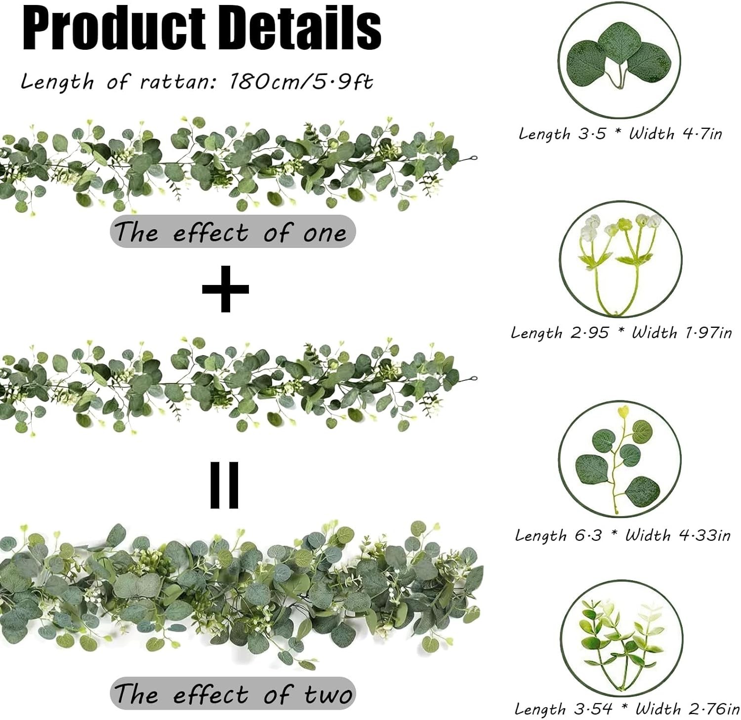 2 Pack Artificial Eucalyptus Garland, Artificial Greenery Fake Eucalyptus Leaves