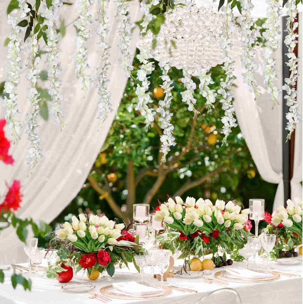 6 Pack Artificial Fake Wisteria Vine Ratta Hanging Garland, 3.75 Feet/Piece Silk