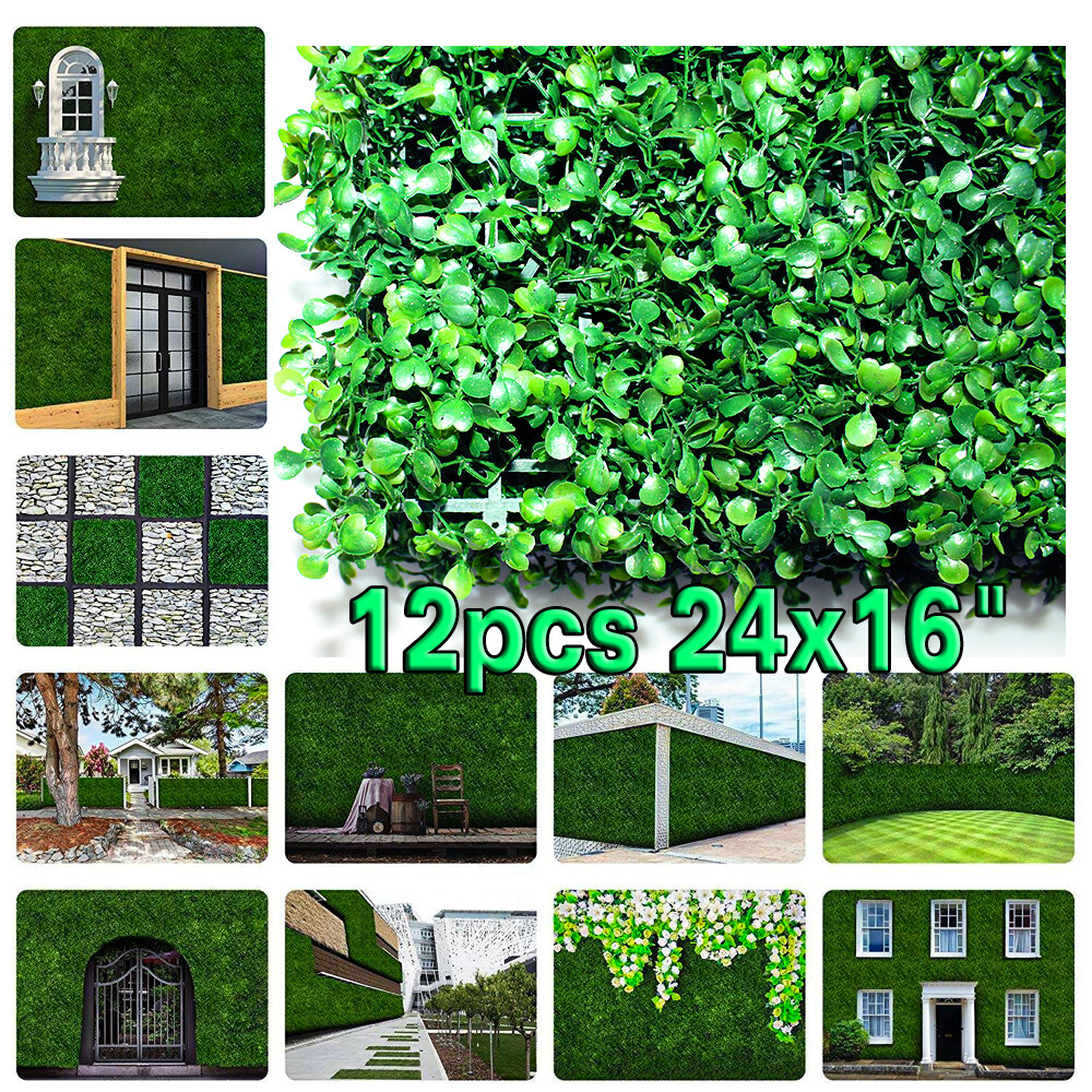12pcs 24*16″ Artificial Plant Foliage Hedge Grass Mat Greenery Wall Fence Panel