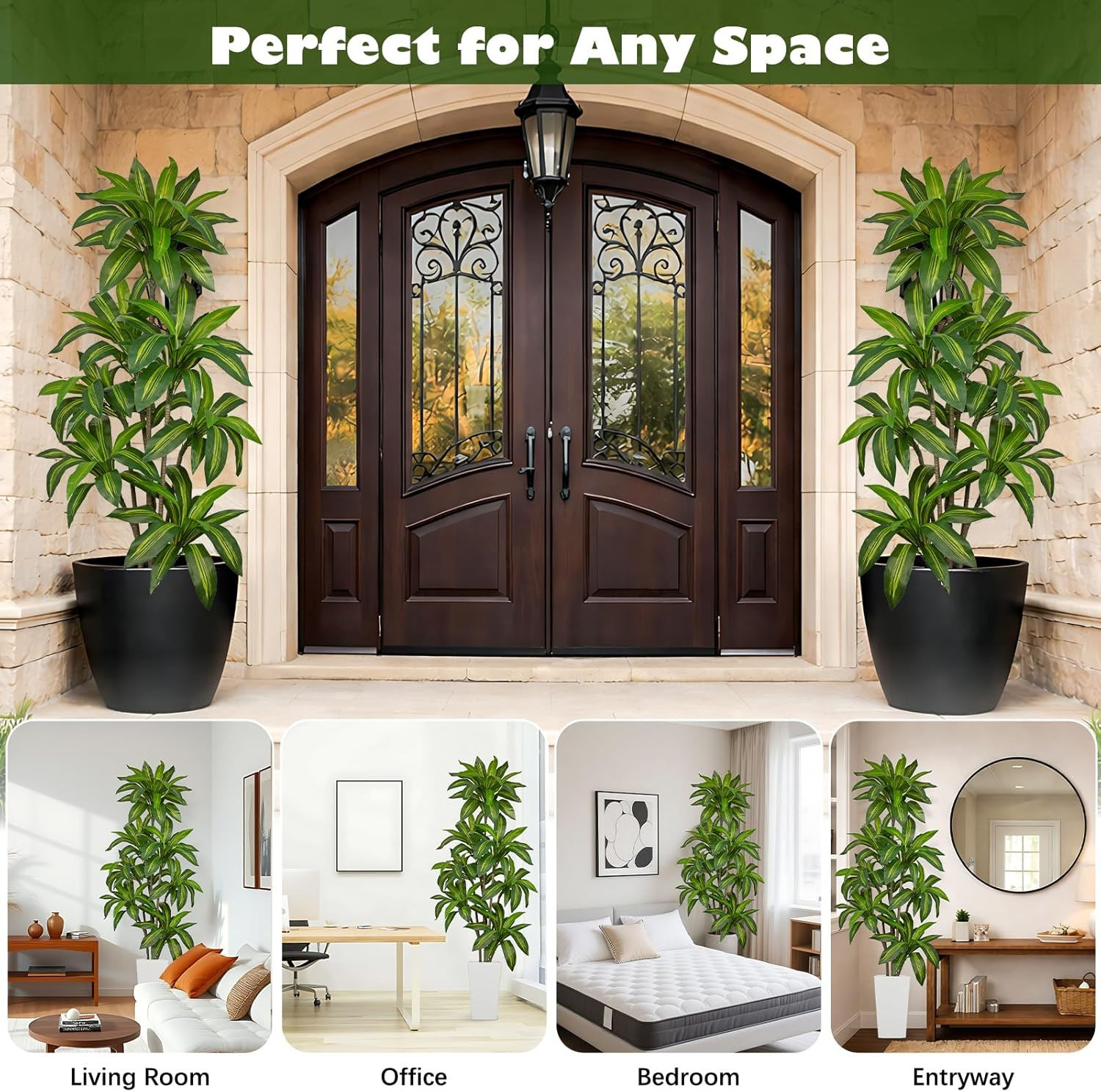 6FT Lifelike Artificial Dracaena Tree in White Pot for Home & Office Décor