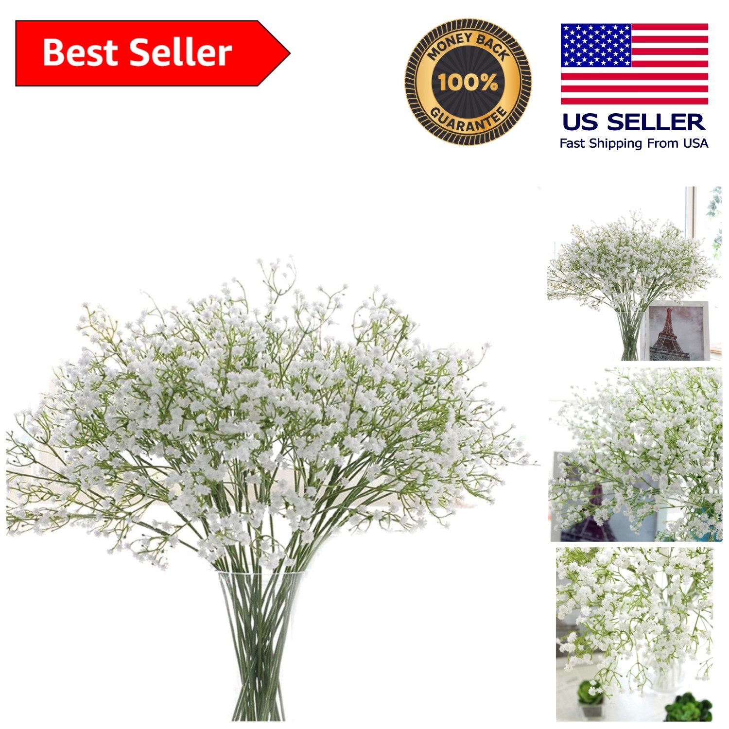 Lifelike 9 Pack Baby’s Breath Flowers – Ideal for Home Decor & Wedding Bouquets