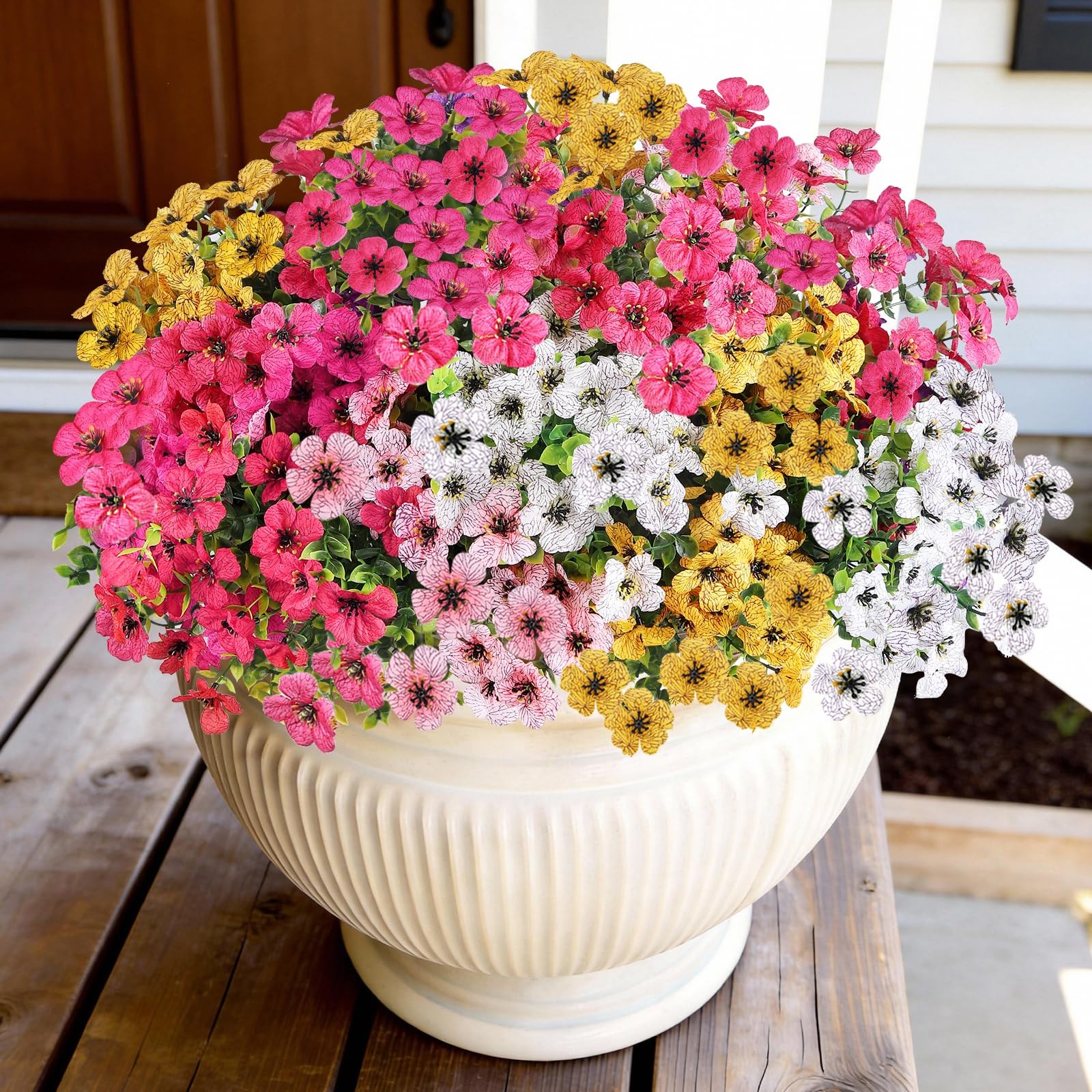 14 Bundles Artificial Flowers UV Resistant for Patio Outdoors Fake Faux Silk Pla
