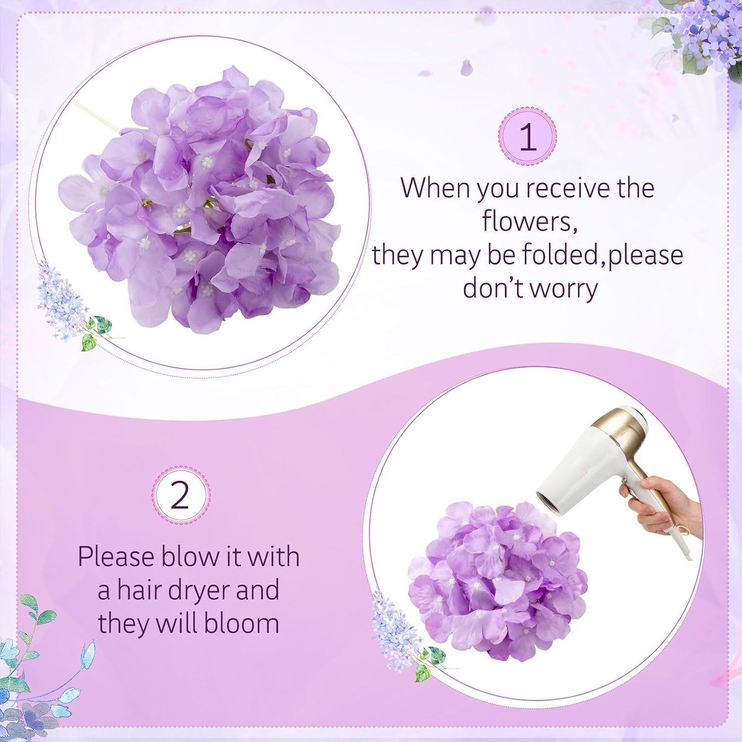 200 Pcs Hydrangea Artificial Flowers Bulk 7.48 Inch Artificial Hydrangeas with