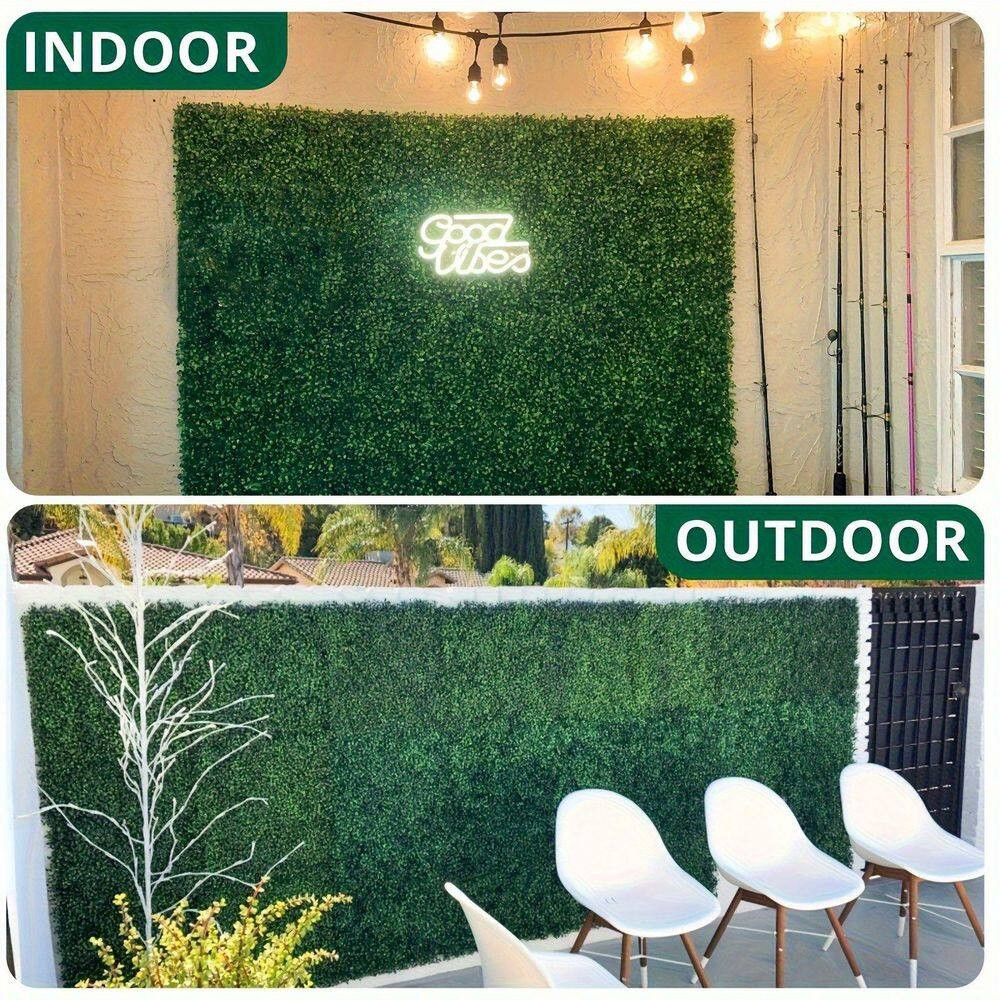 24 X 16 In. 12-Pieces Plastic Artificial Boxwood Hedge Panel-Realistic Fake Gras