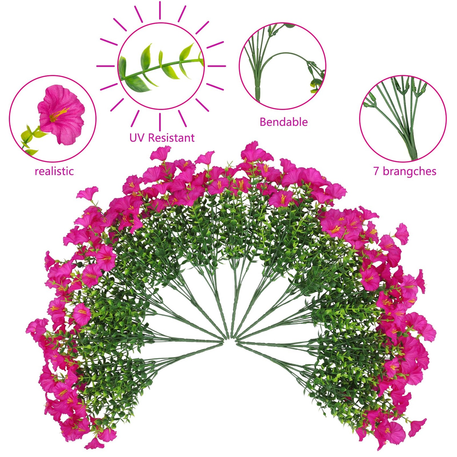 24 Bundles Artificial Flowers for Outdoors, Fake Silk Morning Glory Faux Euca…
