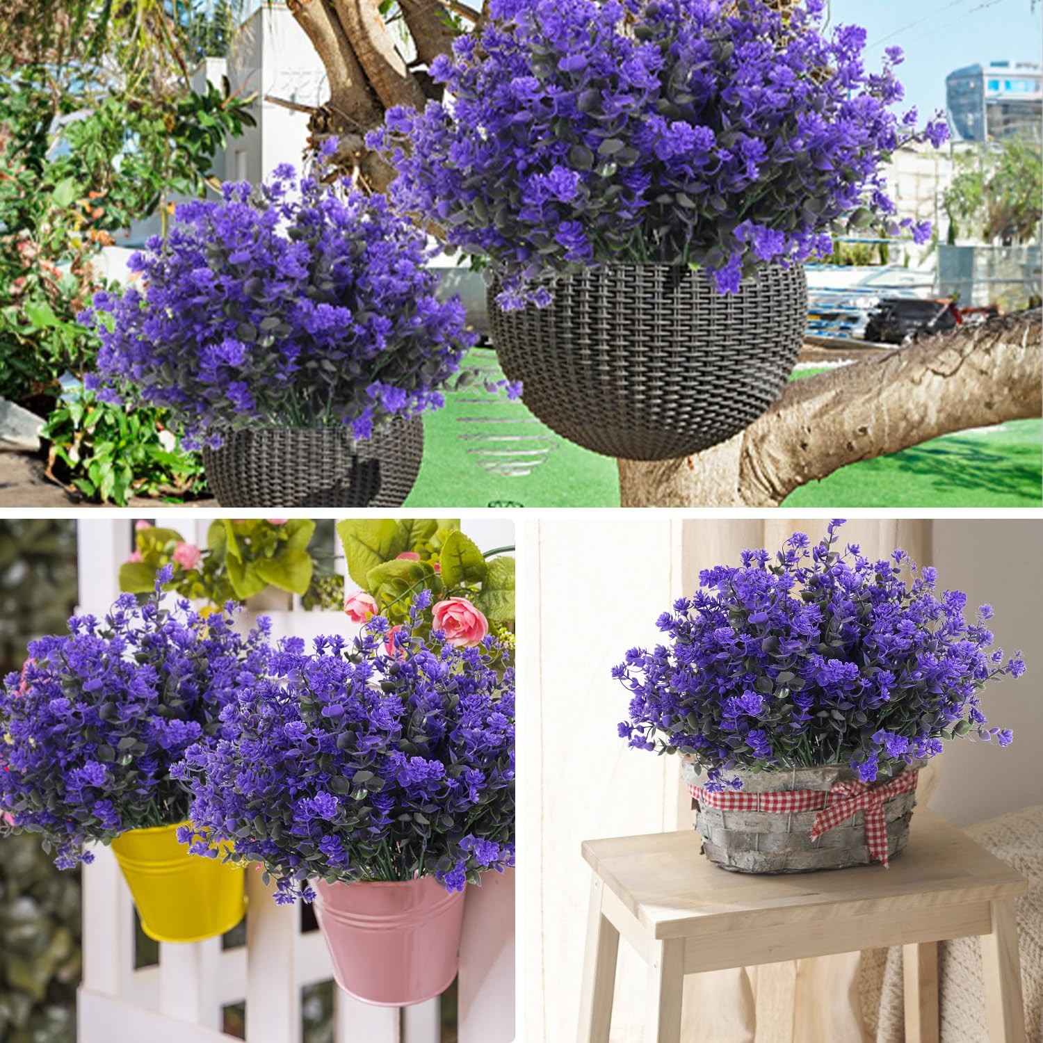 10Pcs Fake Boxwood Plants,Purple Flowers Artificial Greenery Outdoor
