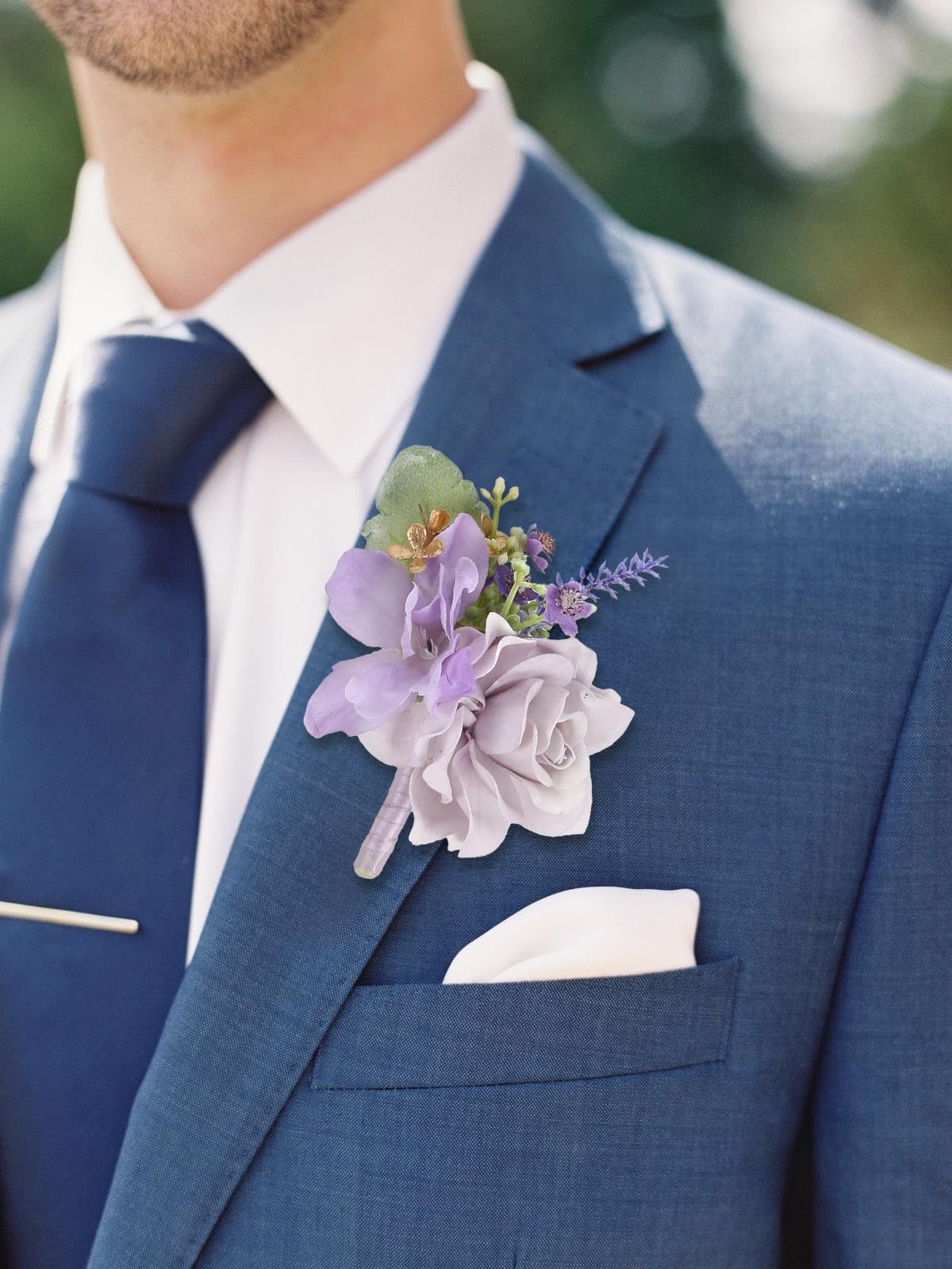 2 PCS Blue Wedding Rose Corsage Boutonniere Set Wristlet Bride Groom Prom