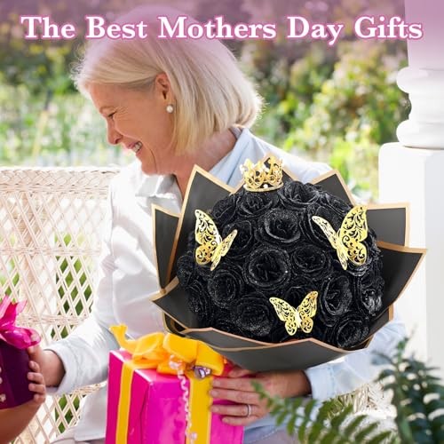 Glitter Roses Bouquet, DIY Fake Flowers Bouquet, Birthday Gifts 24pcs Black