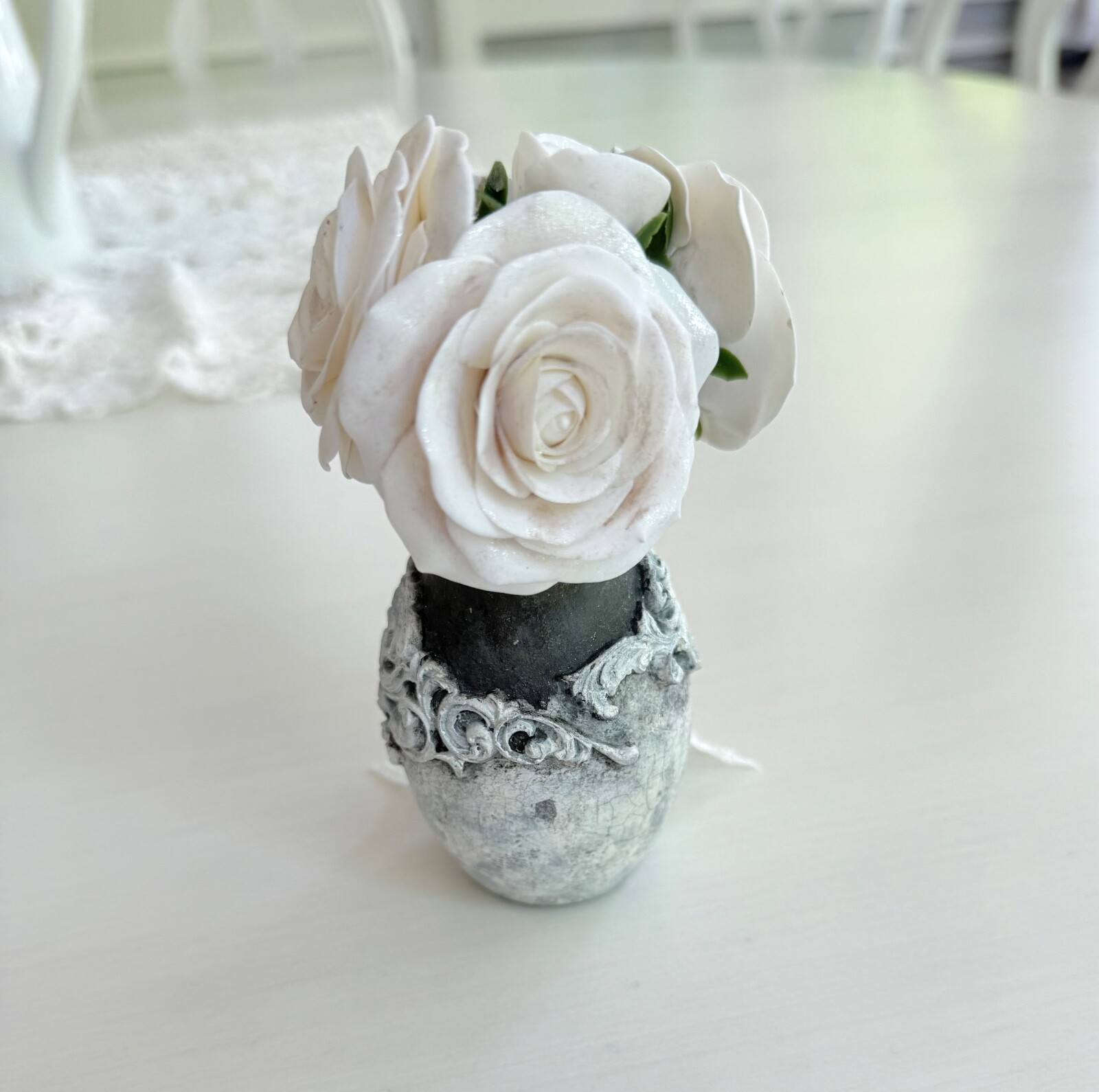 Roses/ Handmade Polymer Clay/ Small Flower Arrangement with Vase