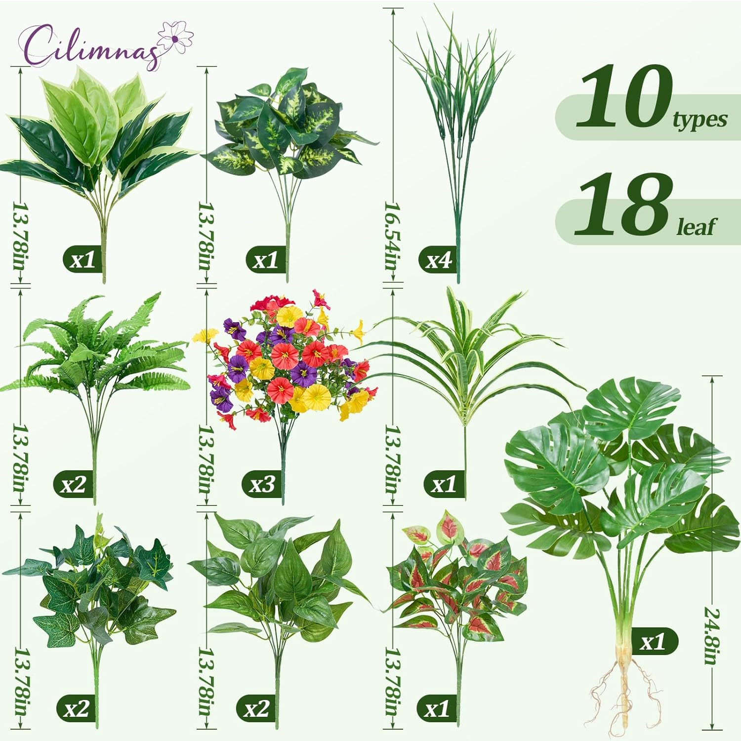18Pcs UV Resistant Faux Plants for Outdoor Decor, Garden & Patio Use