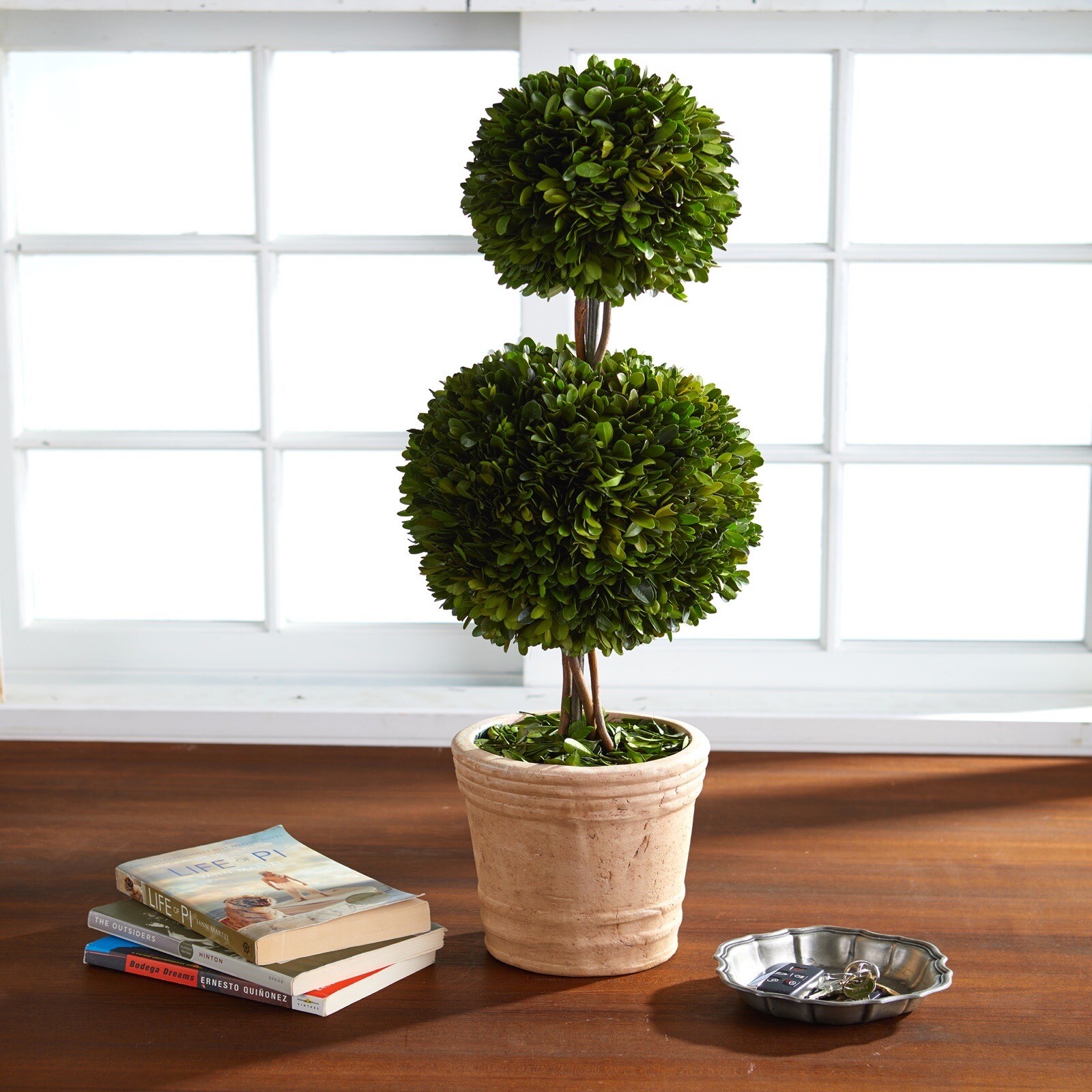 2.5’ Preserved Boxwood Double Ball Topiary Tree UV Indoor/Outdoor. Retail $145