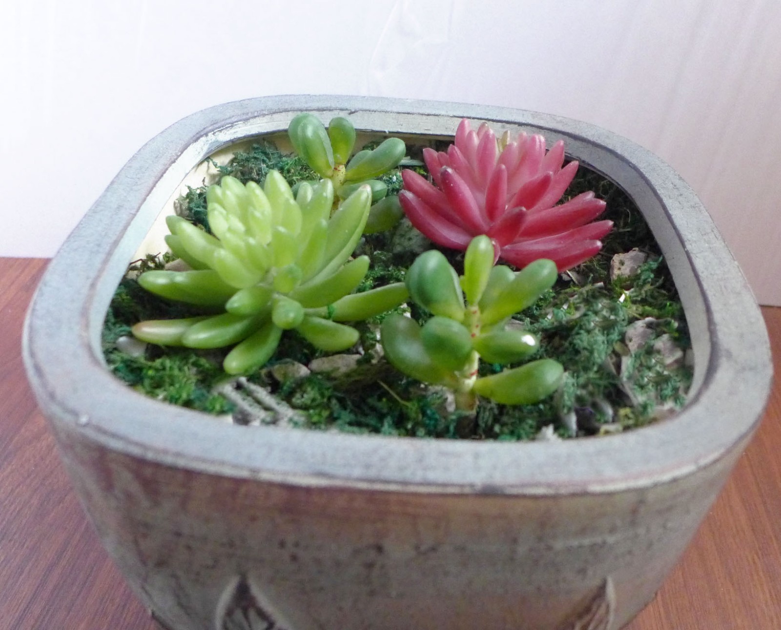 Artificial Succulents Plants Yacon Red Finger Lotus Landscape Grass Set of 4