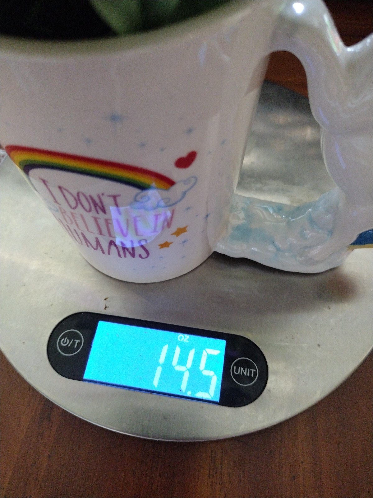 “I Don’t Believe In Humans” Rainbow Unicorn Mug Artificial Flower Arrangement