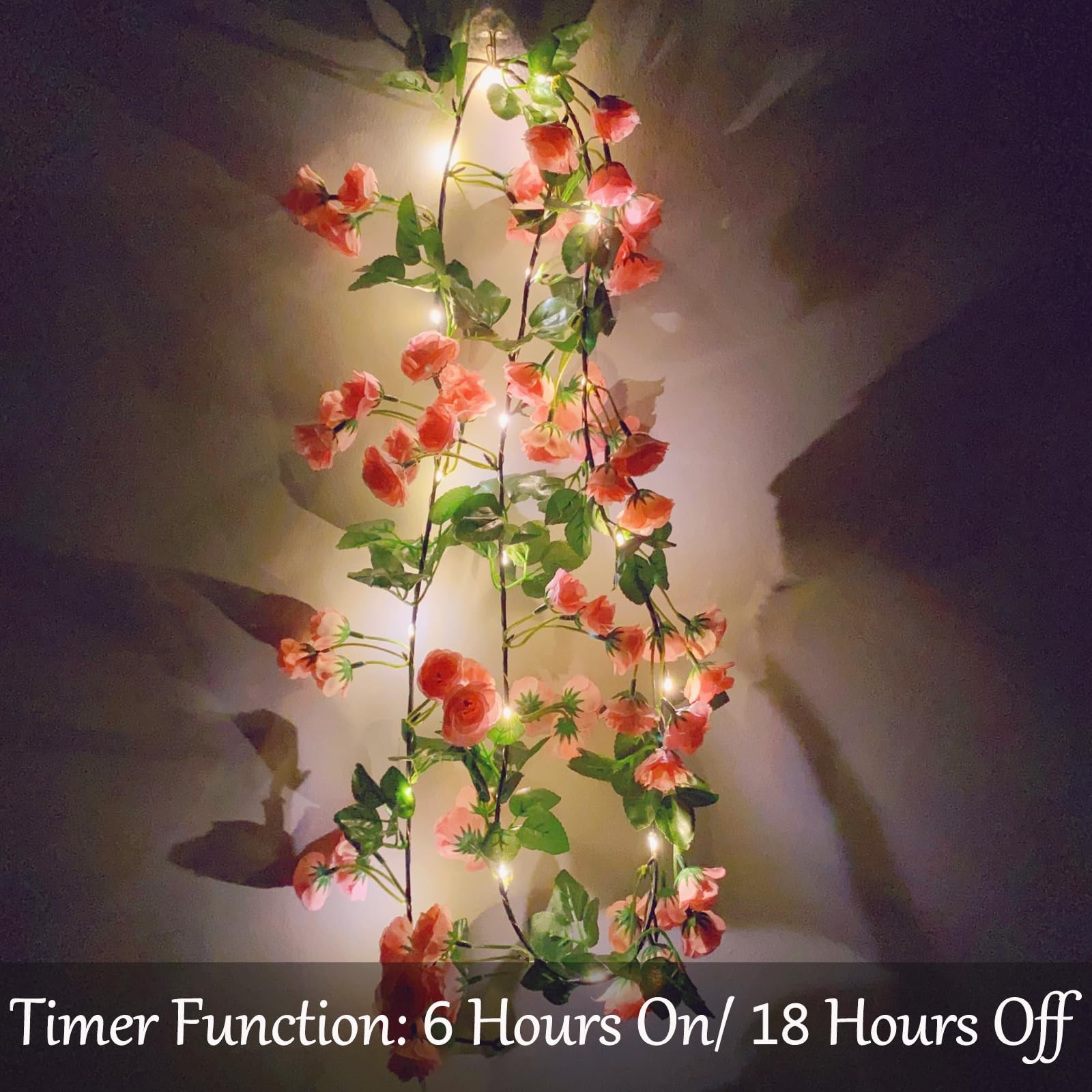 Fielegen 6FT Artificial Flower String Lights Battery Operated Fake Rose Vine …
