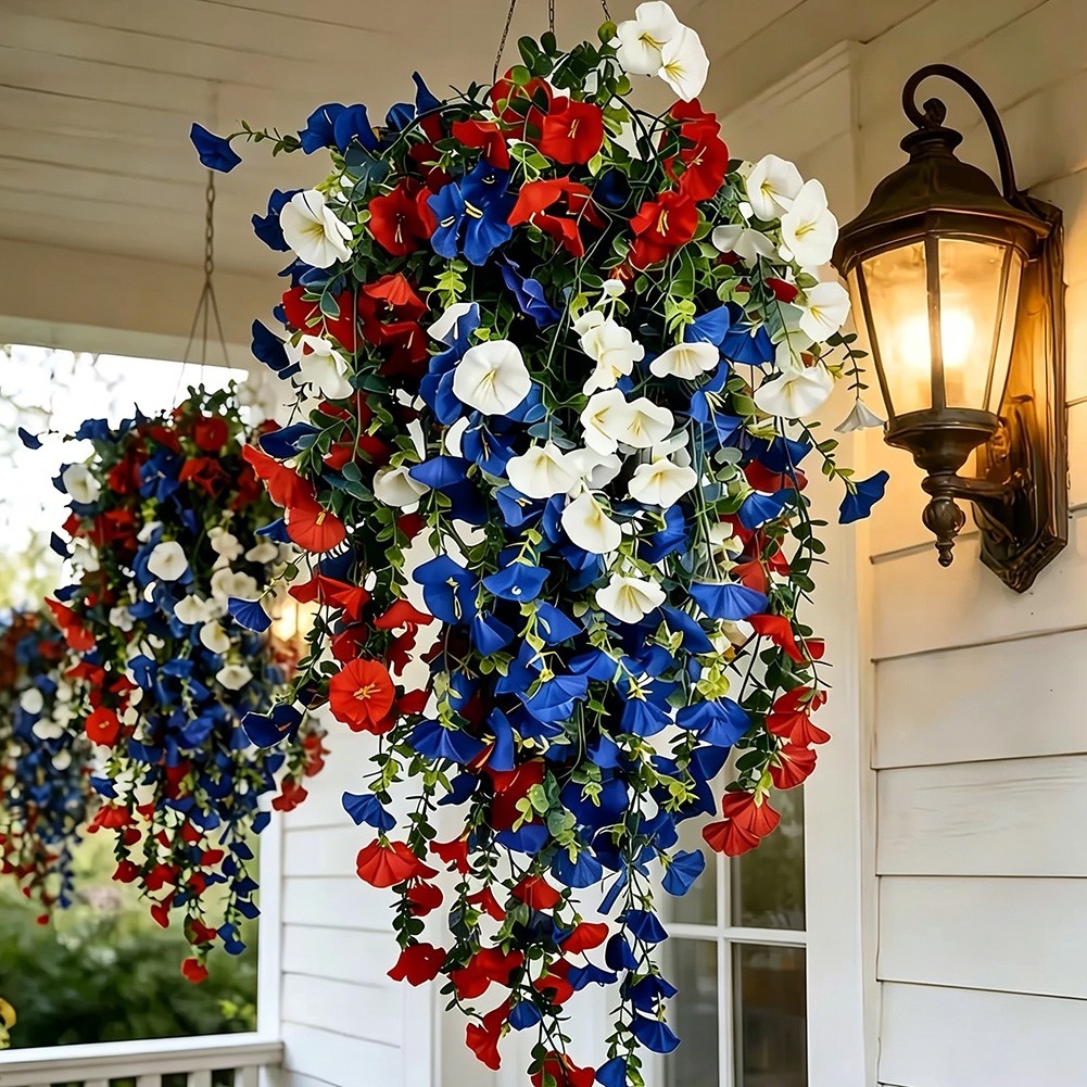 Patriotic Faux Hanging Flower Vine 70 30 20 cm for Porch Wall Garden 4th July